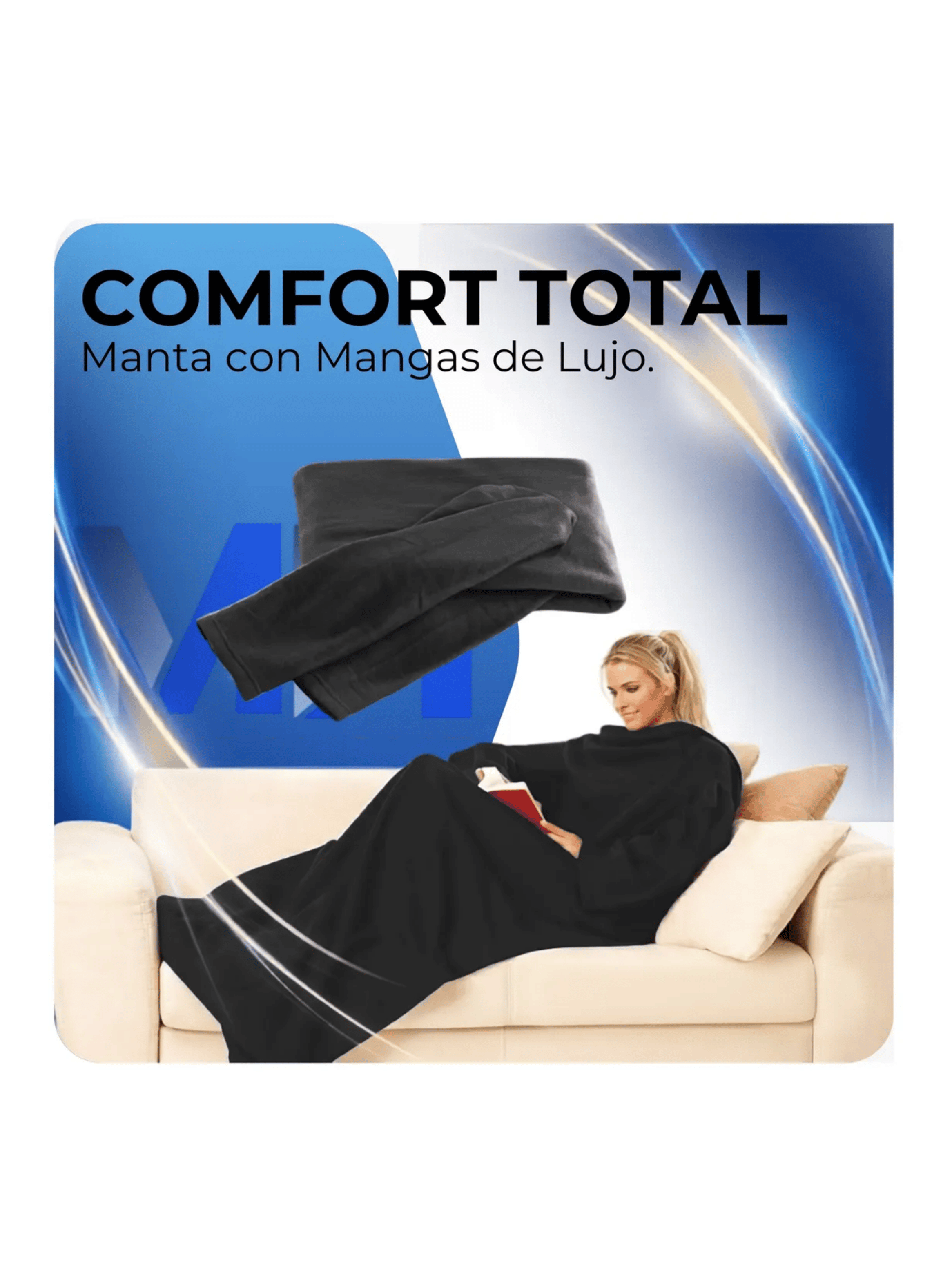Manta Polar Con Mangas Frazada Vestible Invierno 190x130cm Negro-6