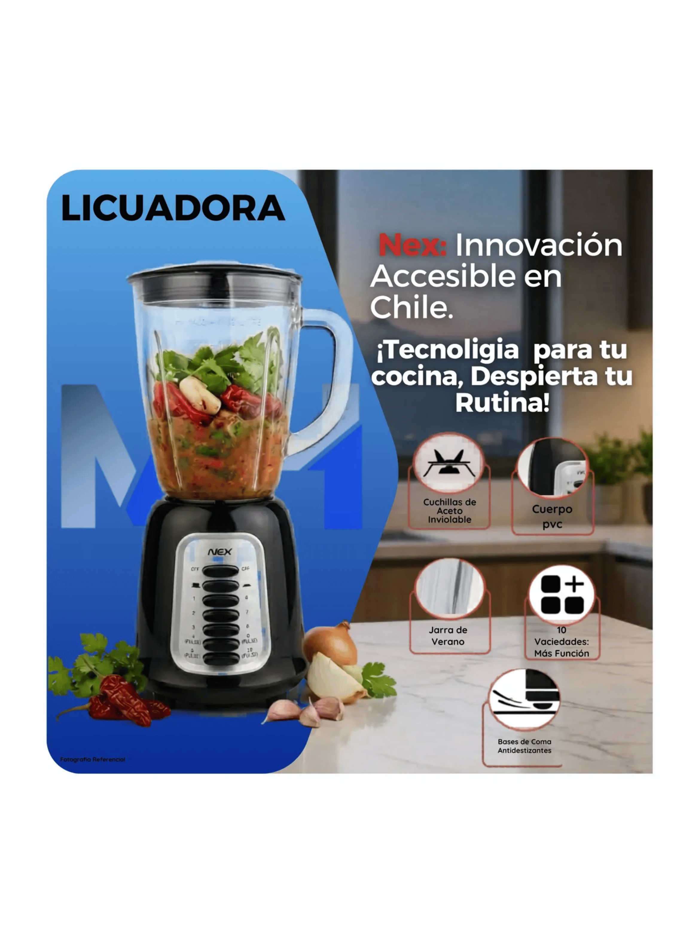 Licuadora Nex Jarra De Vidrio 1 5 Litros 400w 10 Velocidades-3