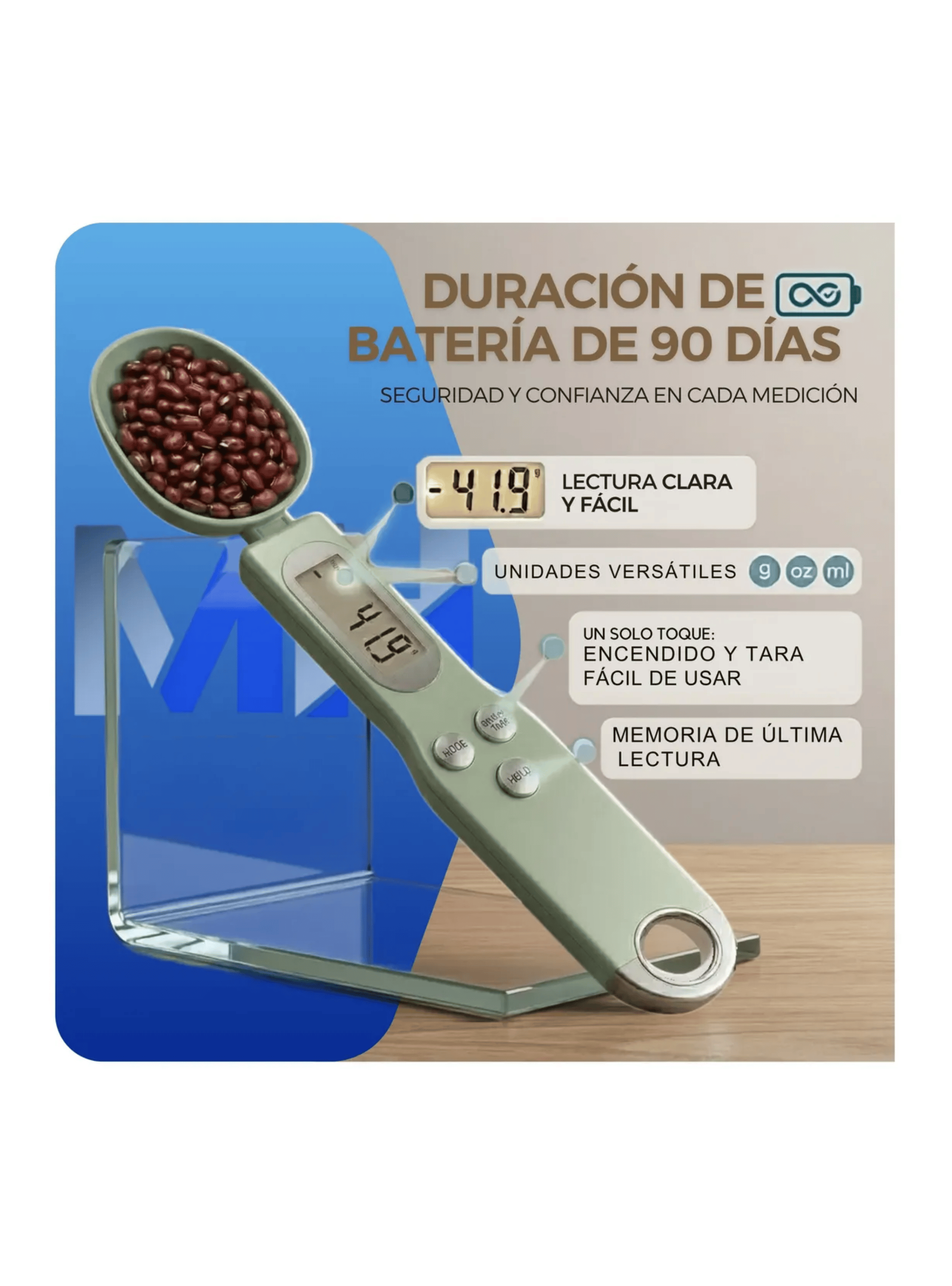Cuchara Medidora Digital Bascula Balanza Precision 500g Verde Claro-3