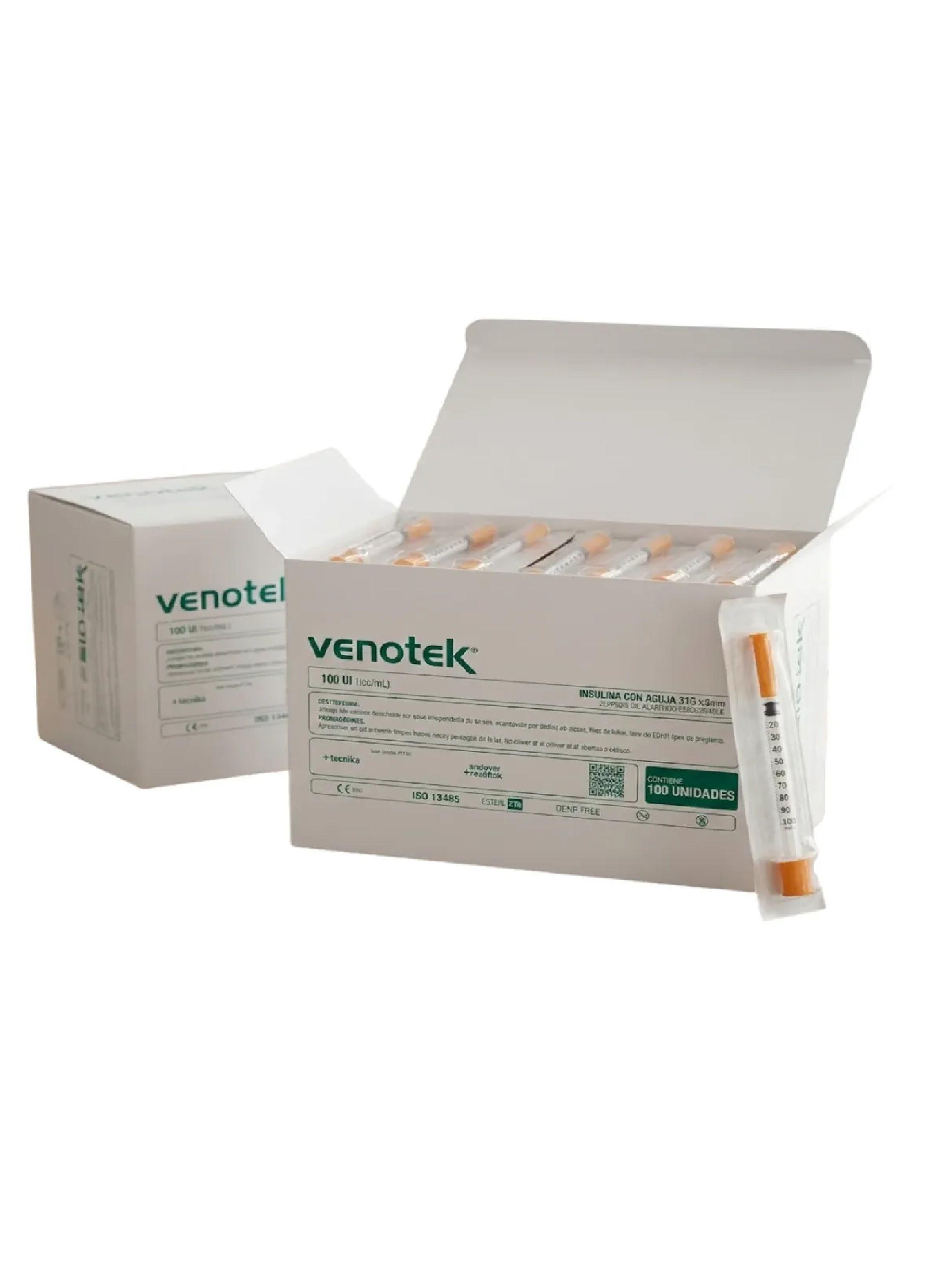 Jeringa Insulina Venotek 100ui 1ml 30g X 8mm - Caja 100 Unid-0