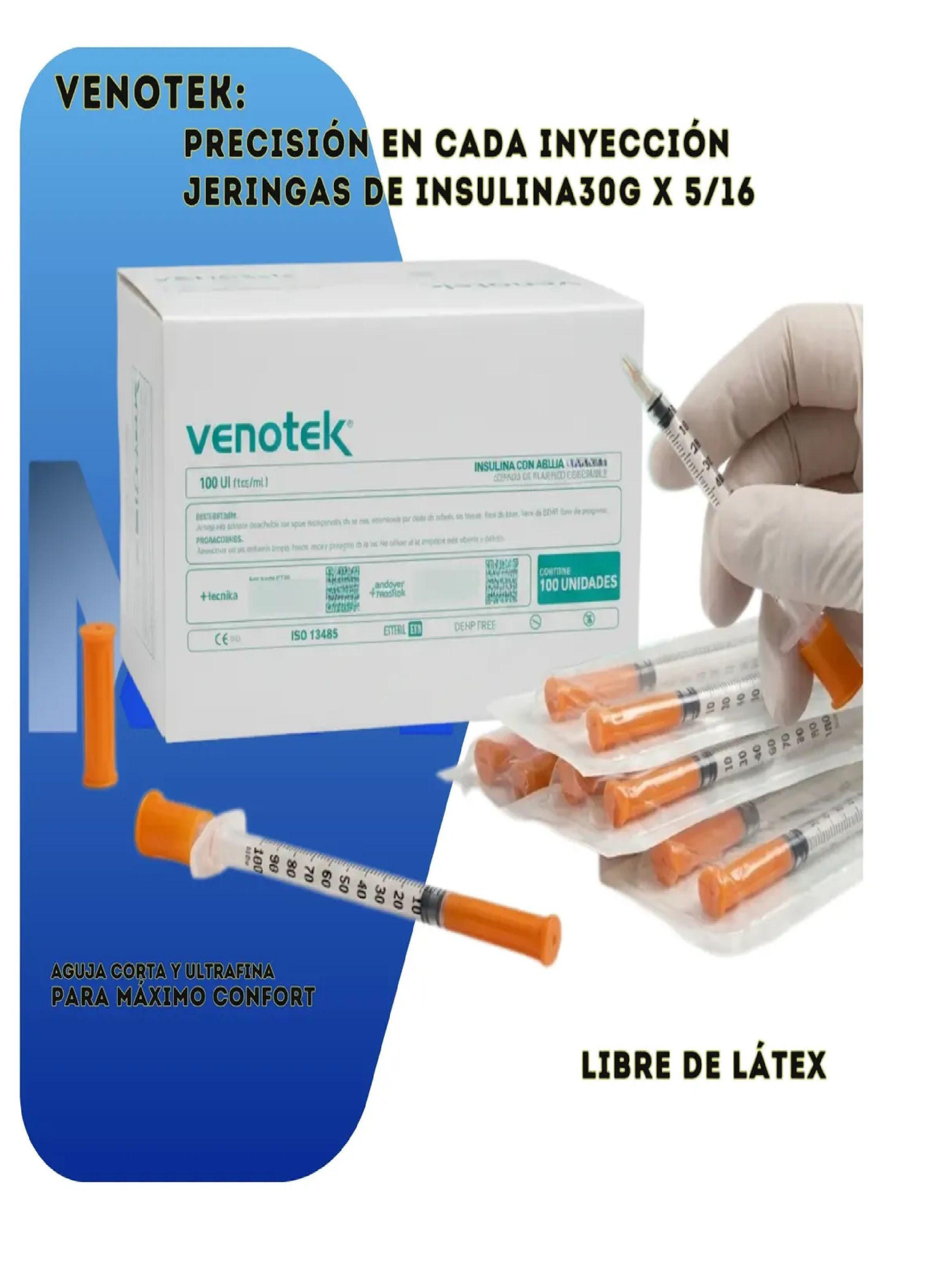 Jeringa Insulina Venotek 100ui 1ml 30g X 8mm - Caja 100 Unid-1