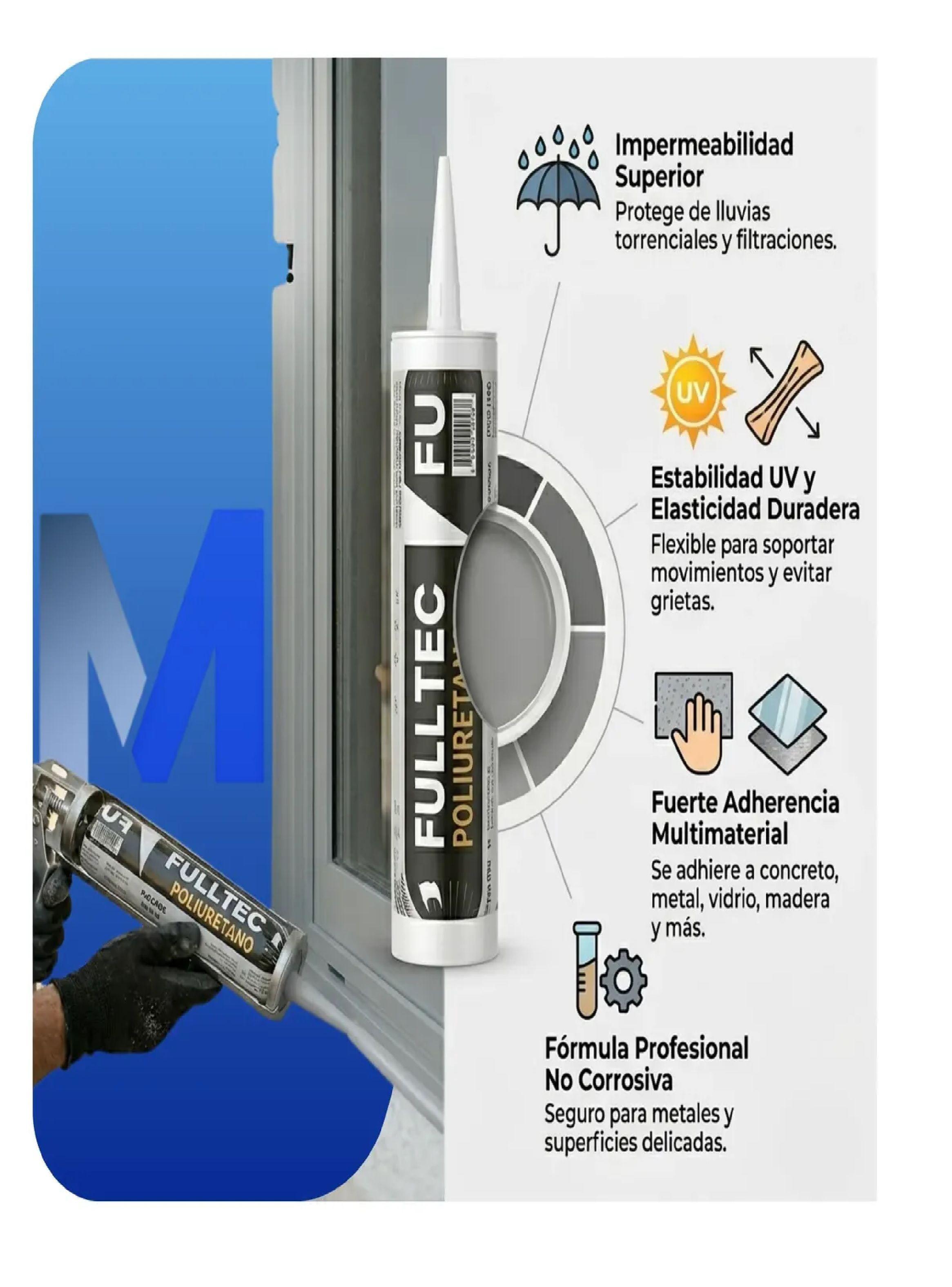 Pack 12 Sellador Poliuretano Gris Fulltec 600ml Pu40 Sello-2