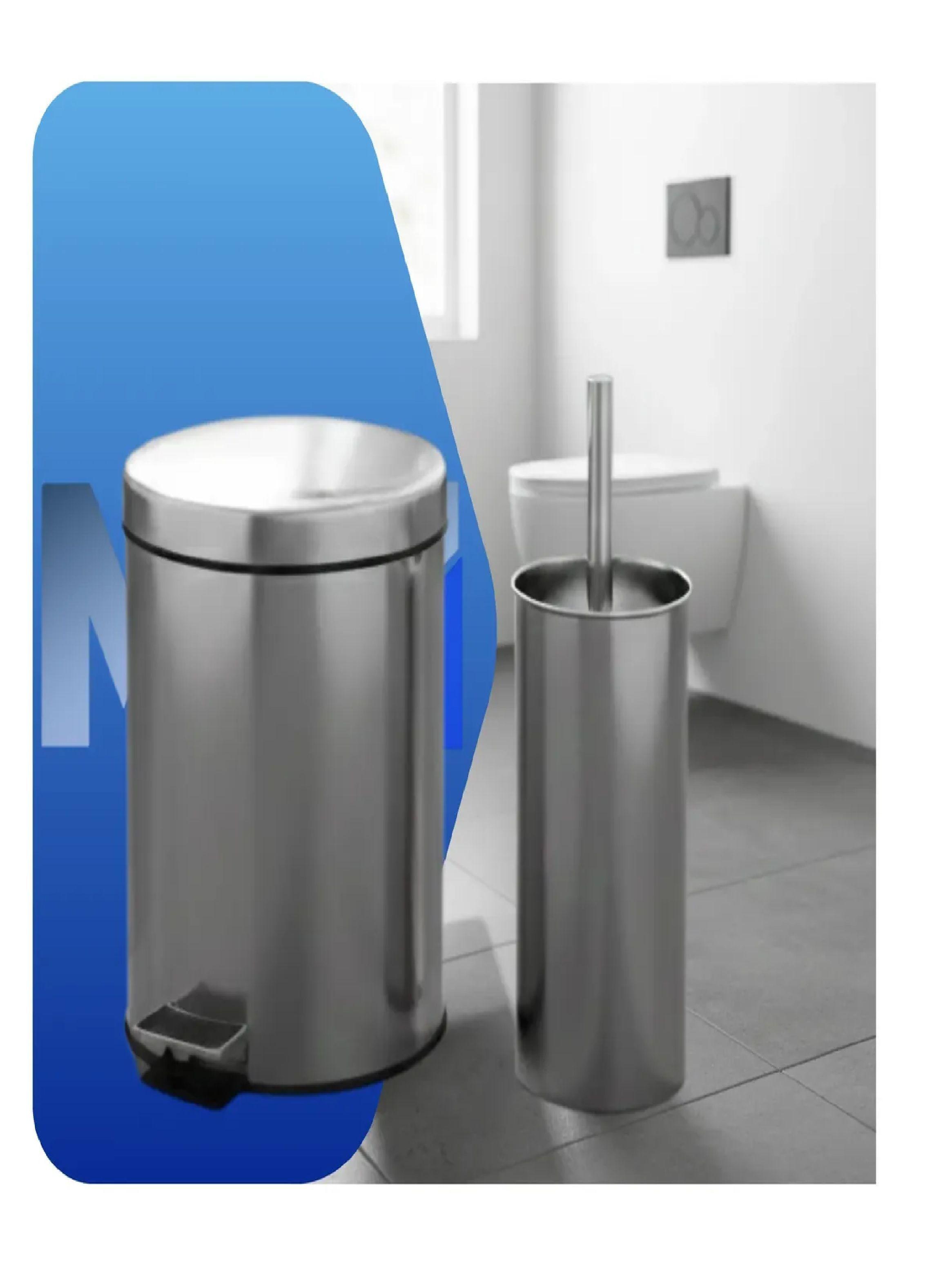 Set Baño Acero Inoxidable Taumm: Basurero 5 L + Escobilla Wc-3