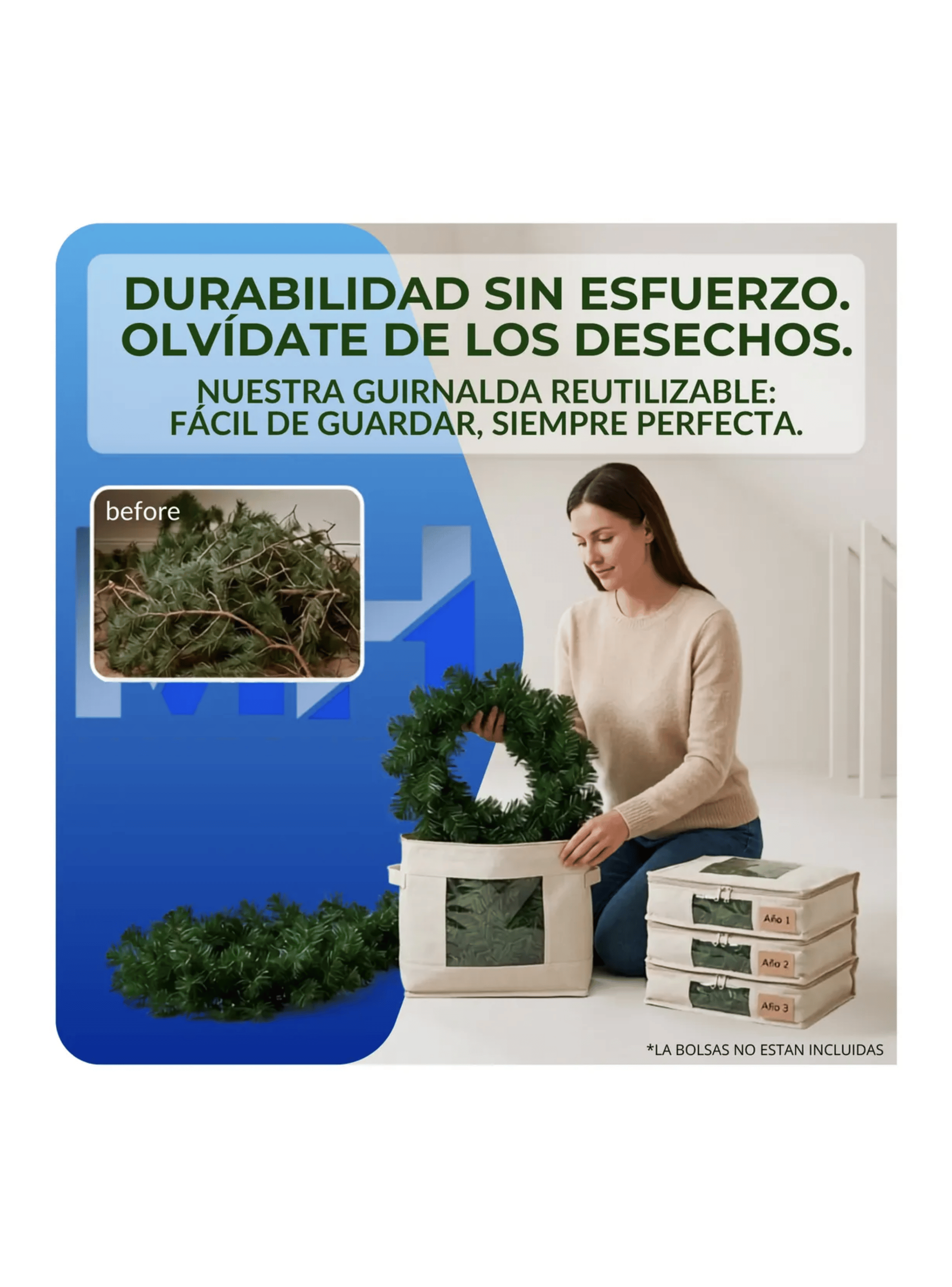 Guirnalda Canadiense De Navidad 270 Cm Decoracion Pack X6-7
