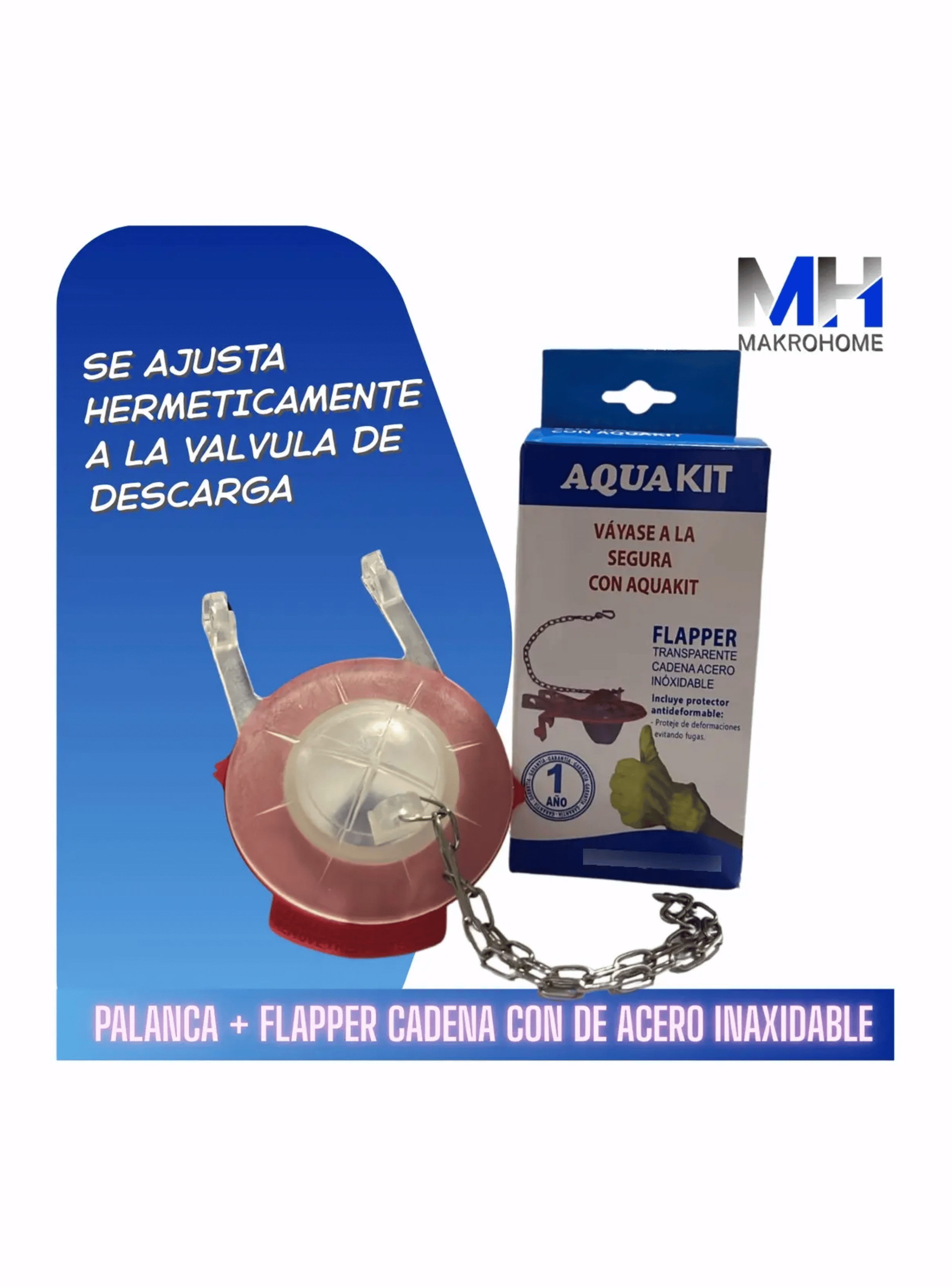 Flapper Cadena Acero Inoxidable + Manilla Estanque Bronce-2