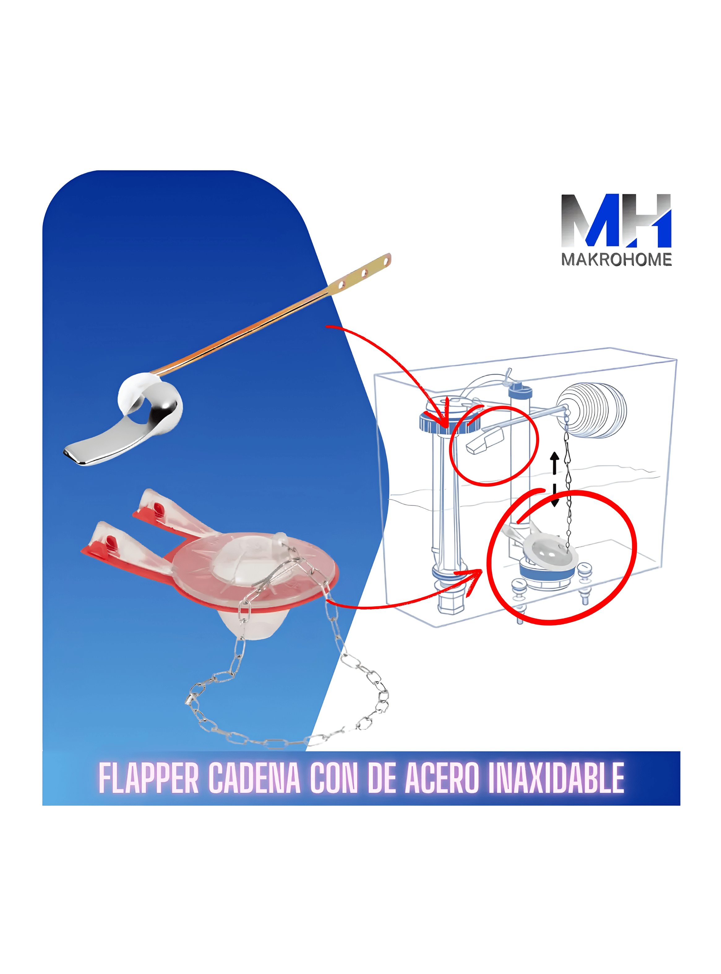 Flapper Cadena Acero Inoxidable + Manilla Estanque Bronce-3