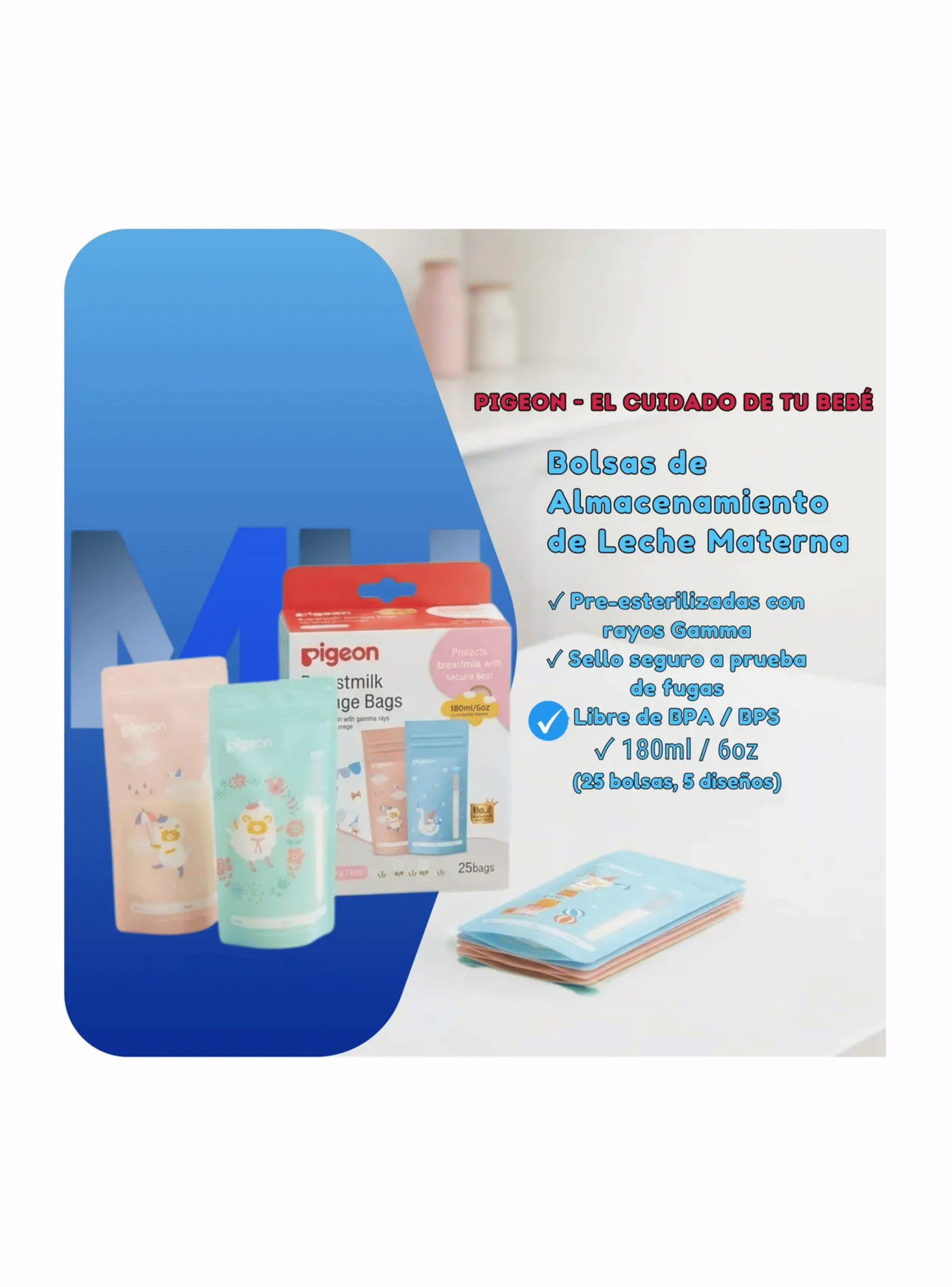 Bolsas Leche Materna 25un 180ml Extractor Manual Pigeon-3