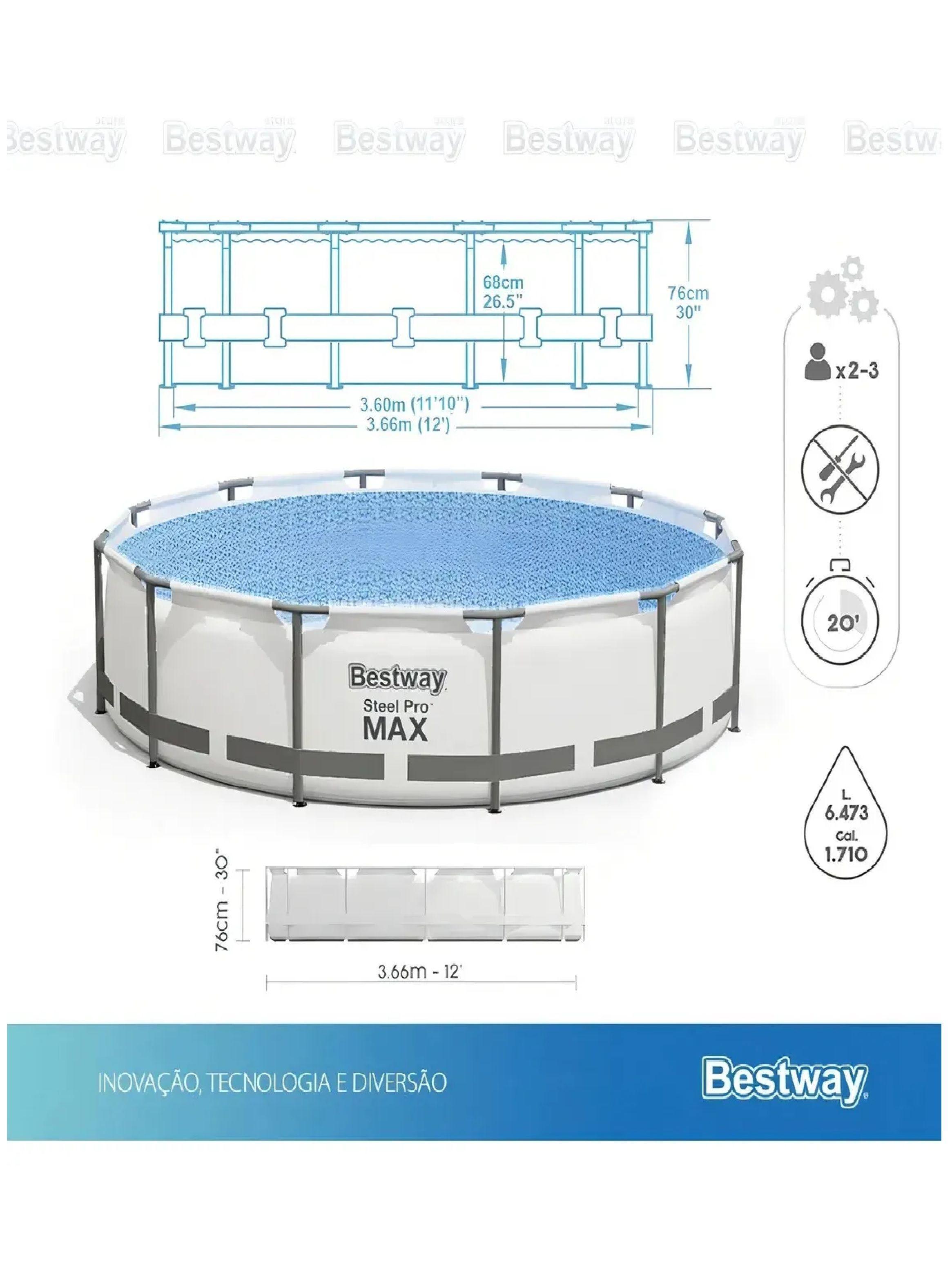 Alberca Piscina Estructural Redonda Bestway Gris 3.66mts-3