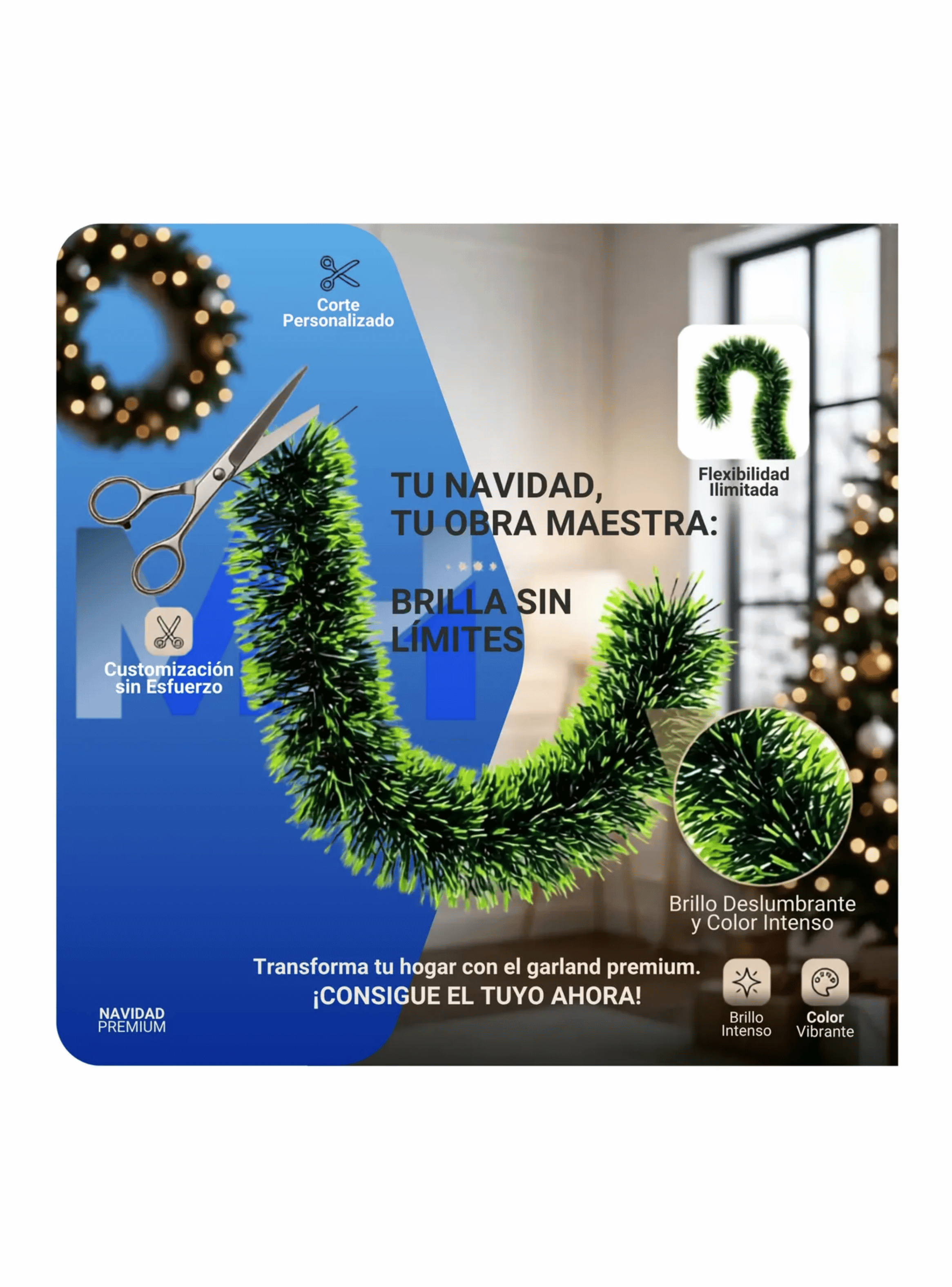 Guirnalda Espumillon Navide o Verde 5 Metros Decoracion-1