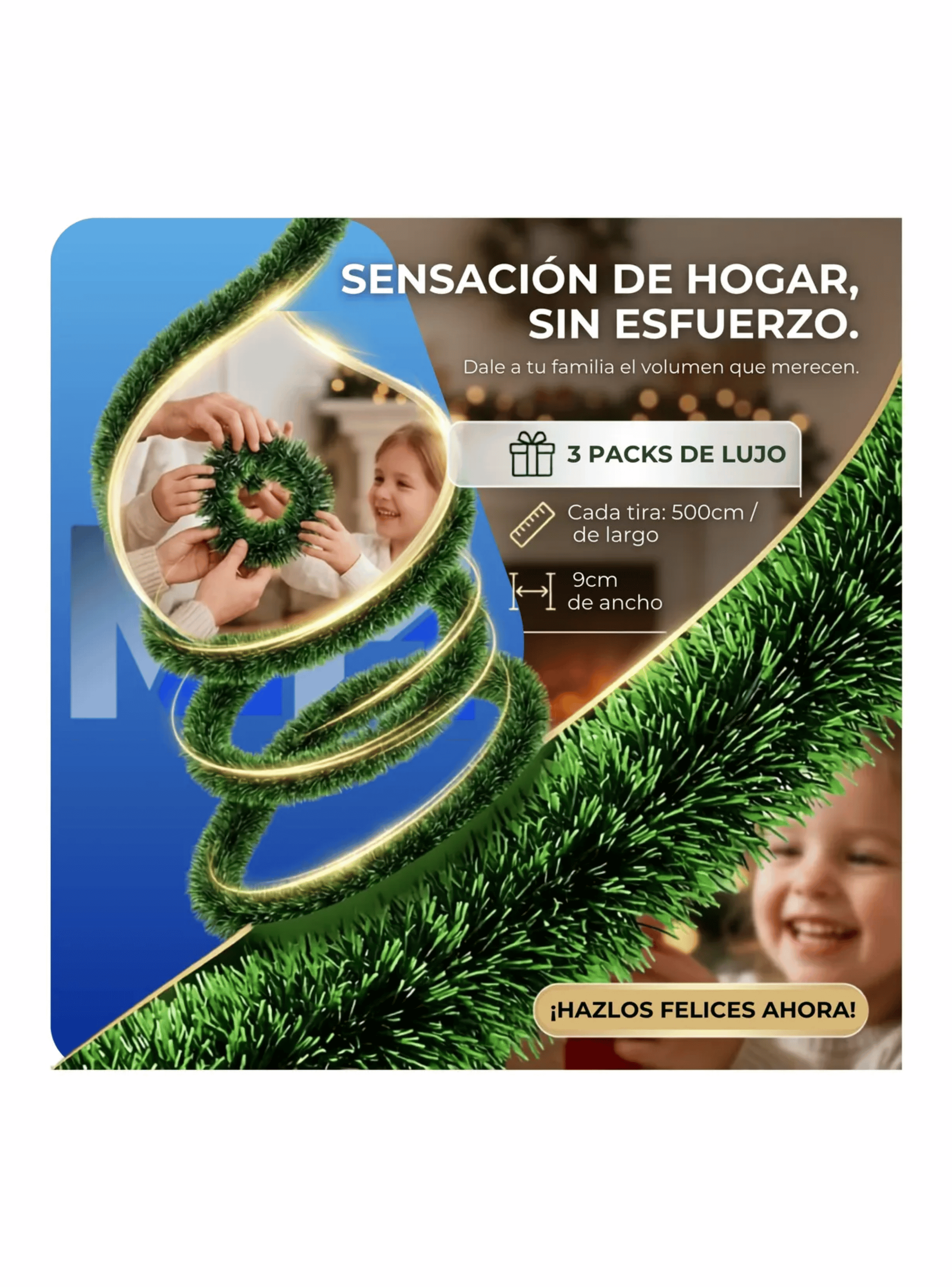 Guirnalda Espumillon Navide o Verde 5 Metros Decoracion-4