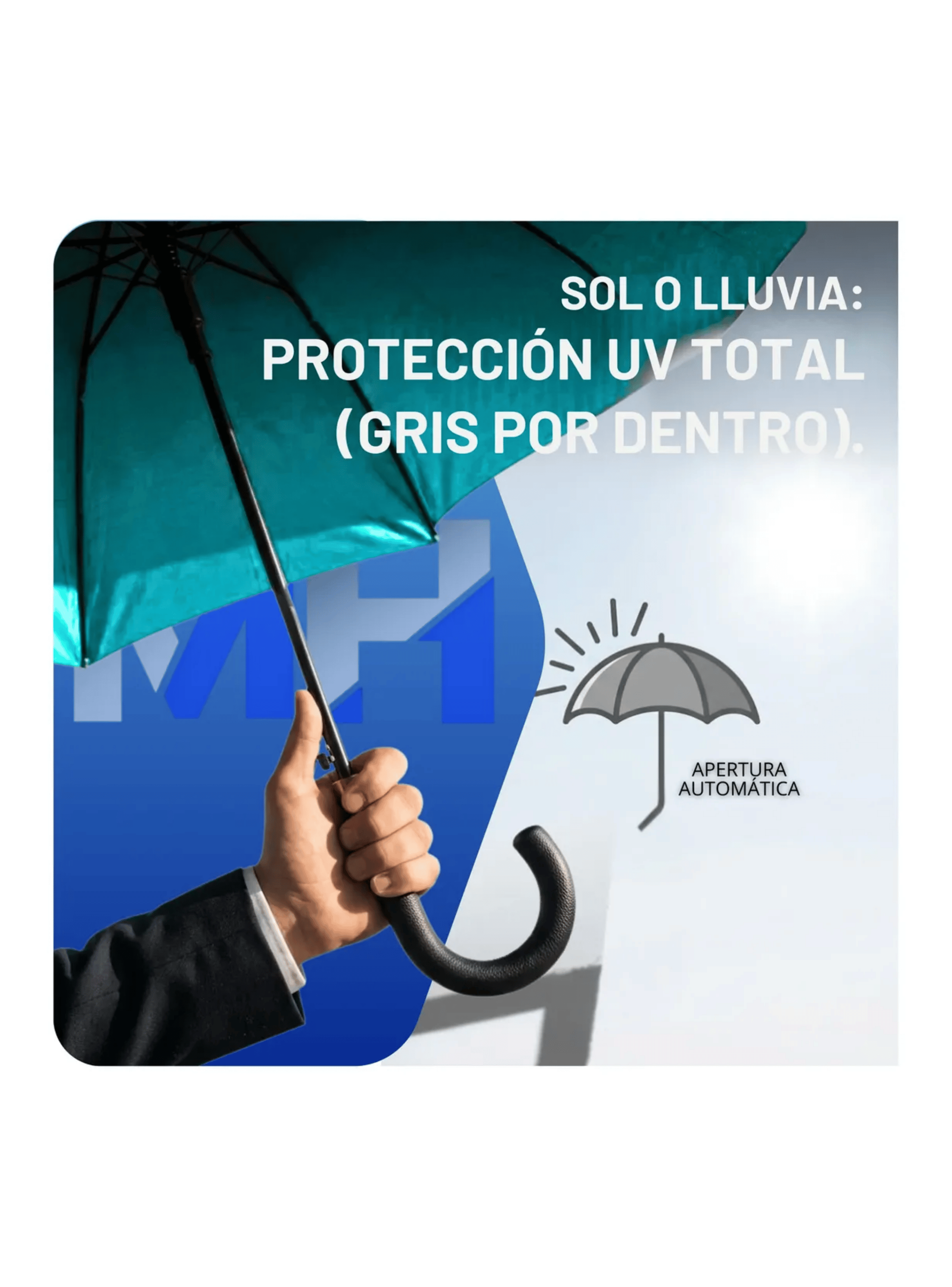 Paraguas Ejecutivo Automatico 100cm Proteccion Uv Reforzado Celeste-2