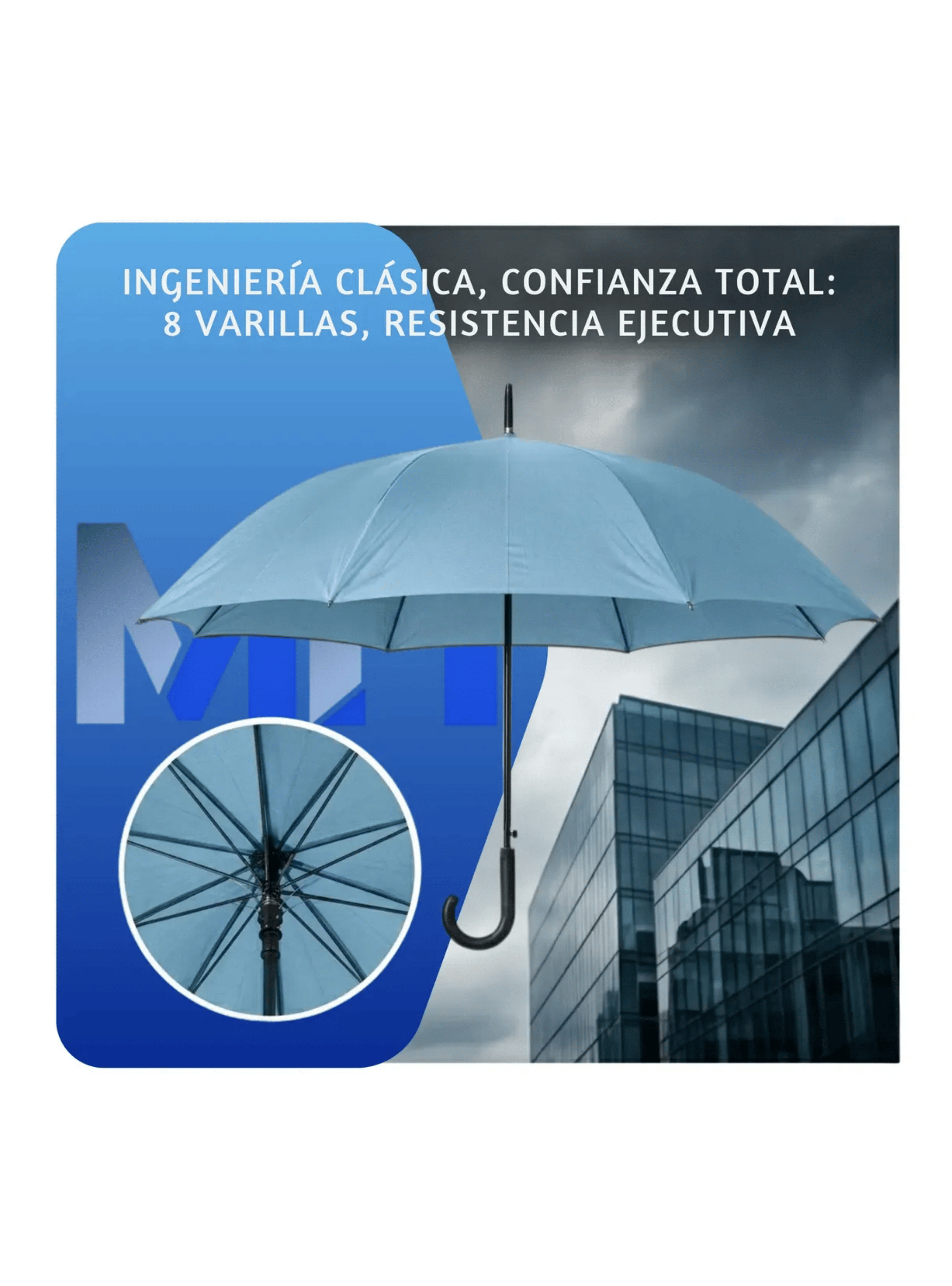 Paraguas Ejecutivo Automatico 100cm Proteccion Uv Reforzado Celeste-3