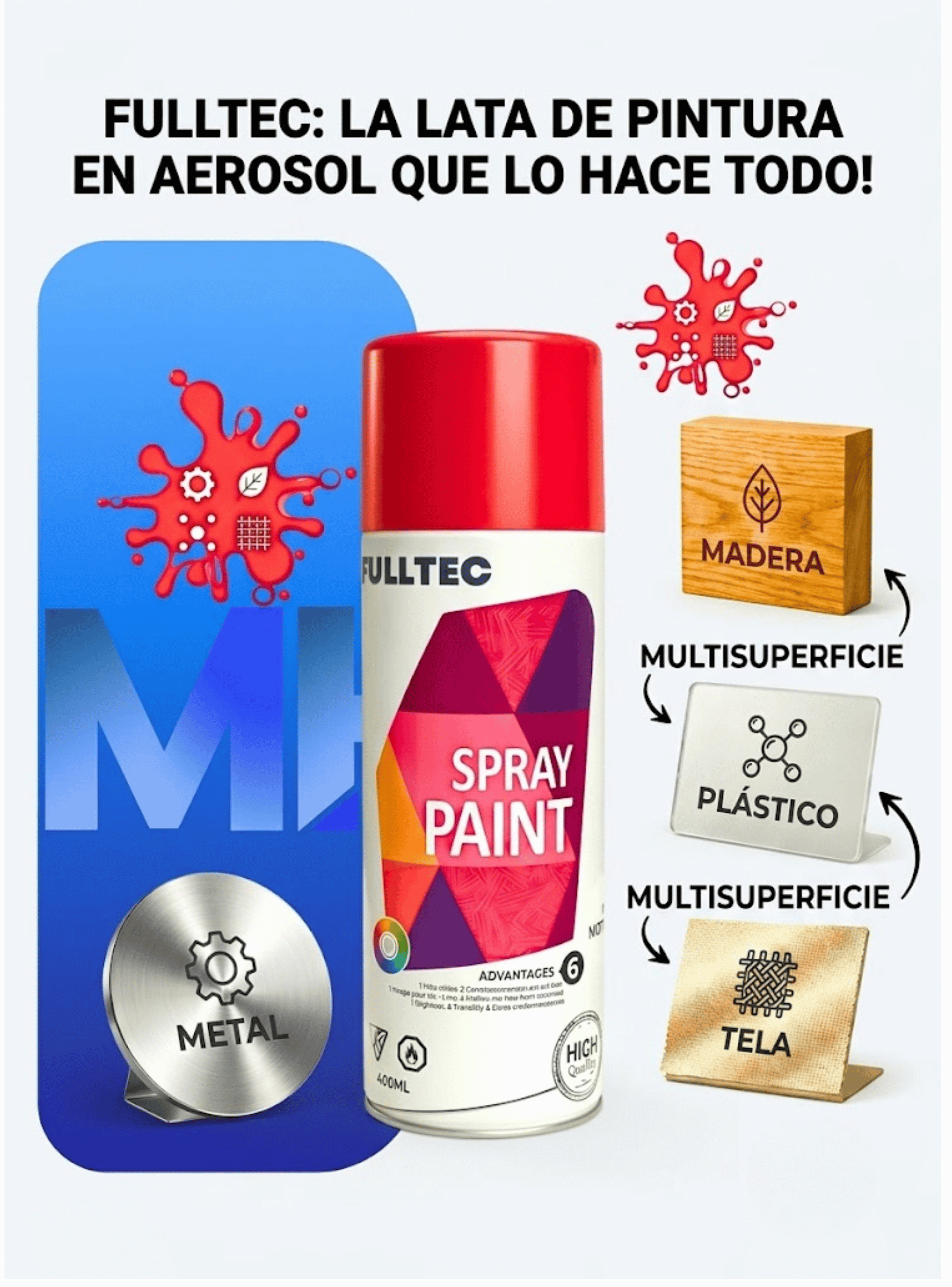 Pack X3 Pintura Spray Tela Madera Metal Plastico Vehicular ROJO-2
