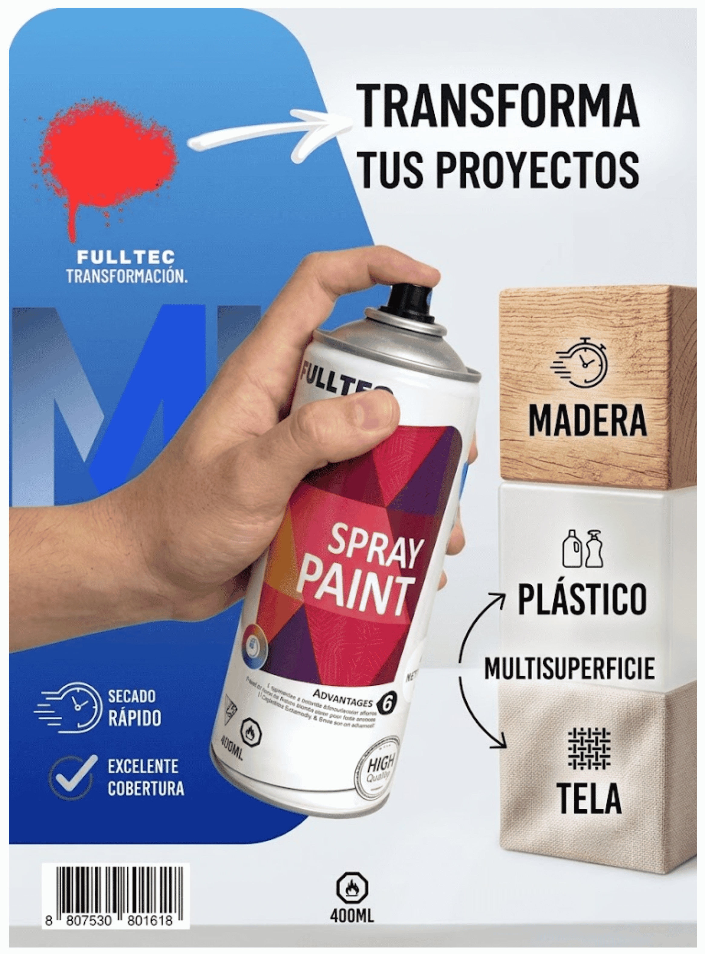 Pack X3 Pintura Spray Tela Madera Metal Plastico Vehicular ROJO-4