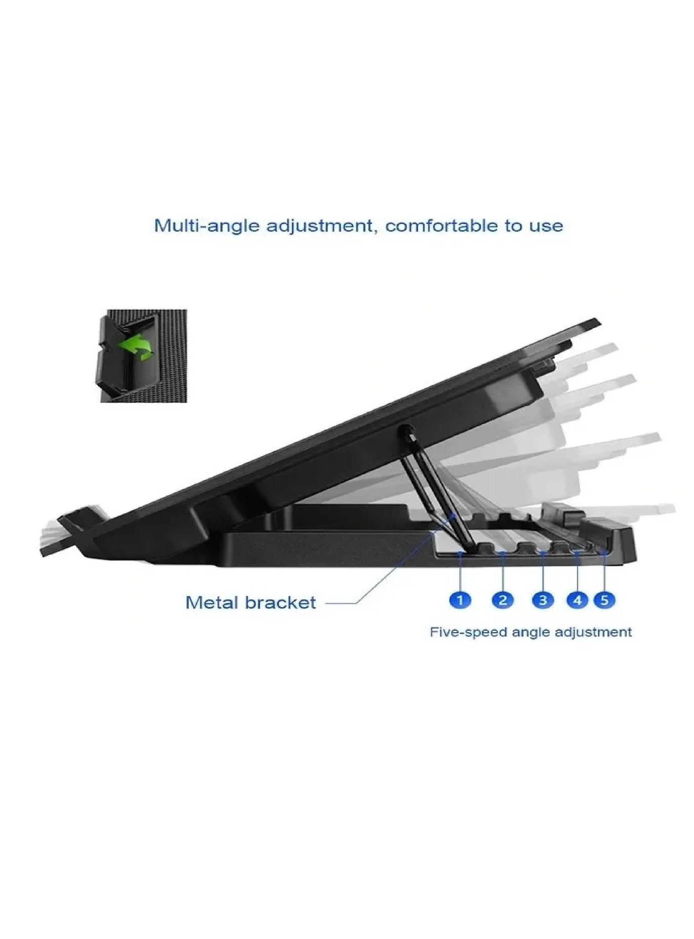 Soporte Notebook Cooler Ventilador Enfriador Pc Negro Led-5