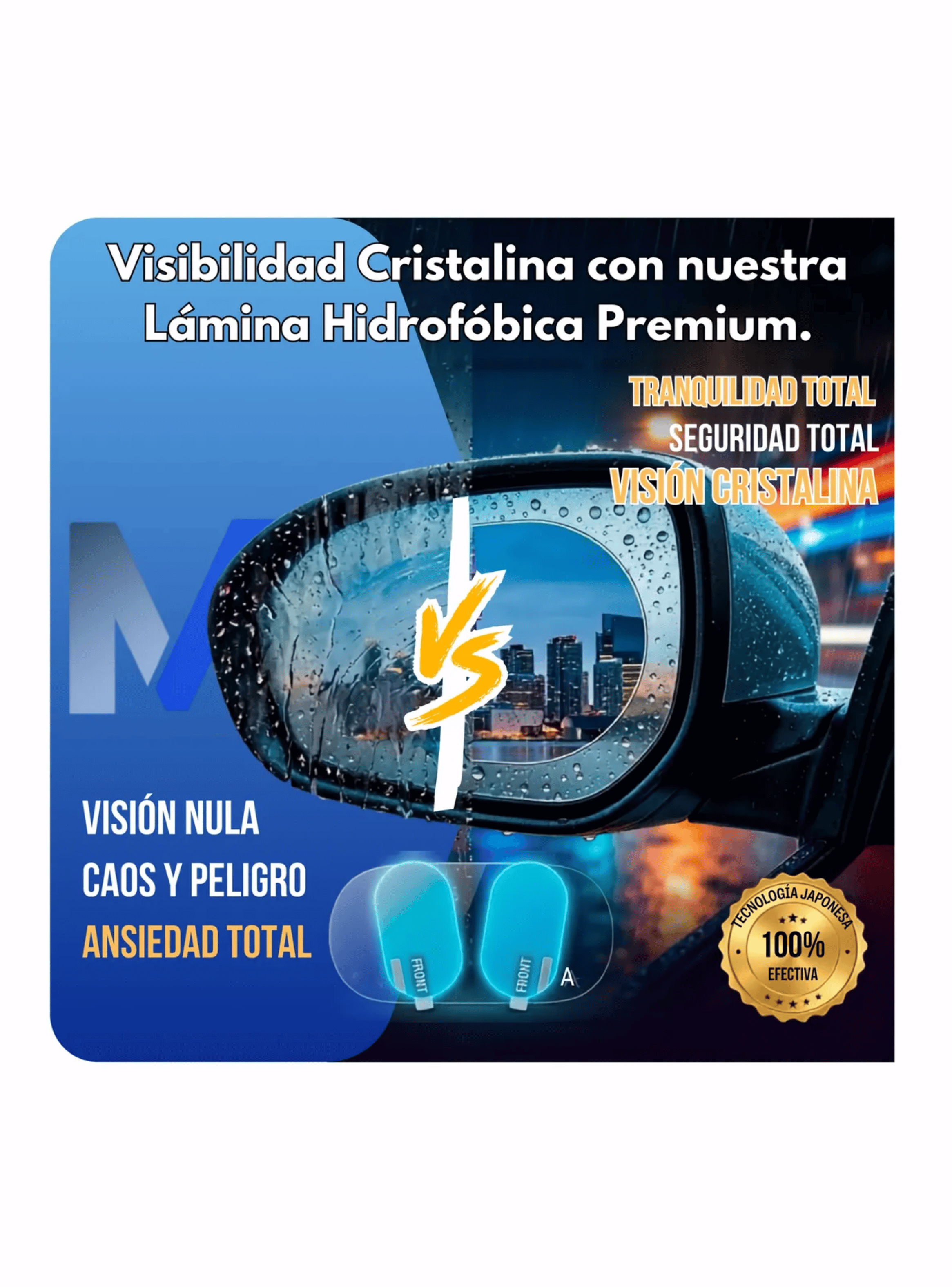 Lamina AntiLluvia Espejo Retrovisor Auto Antivaho Pack 2unidades-2
