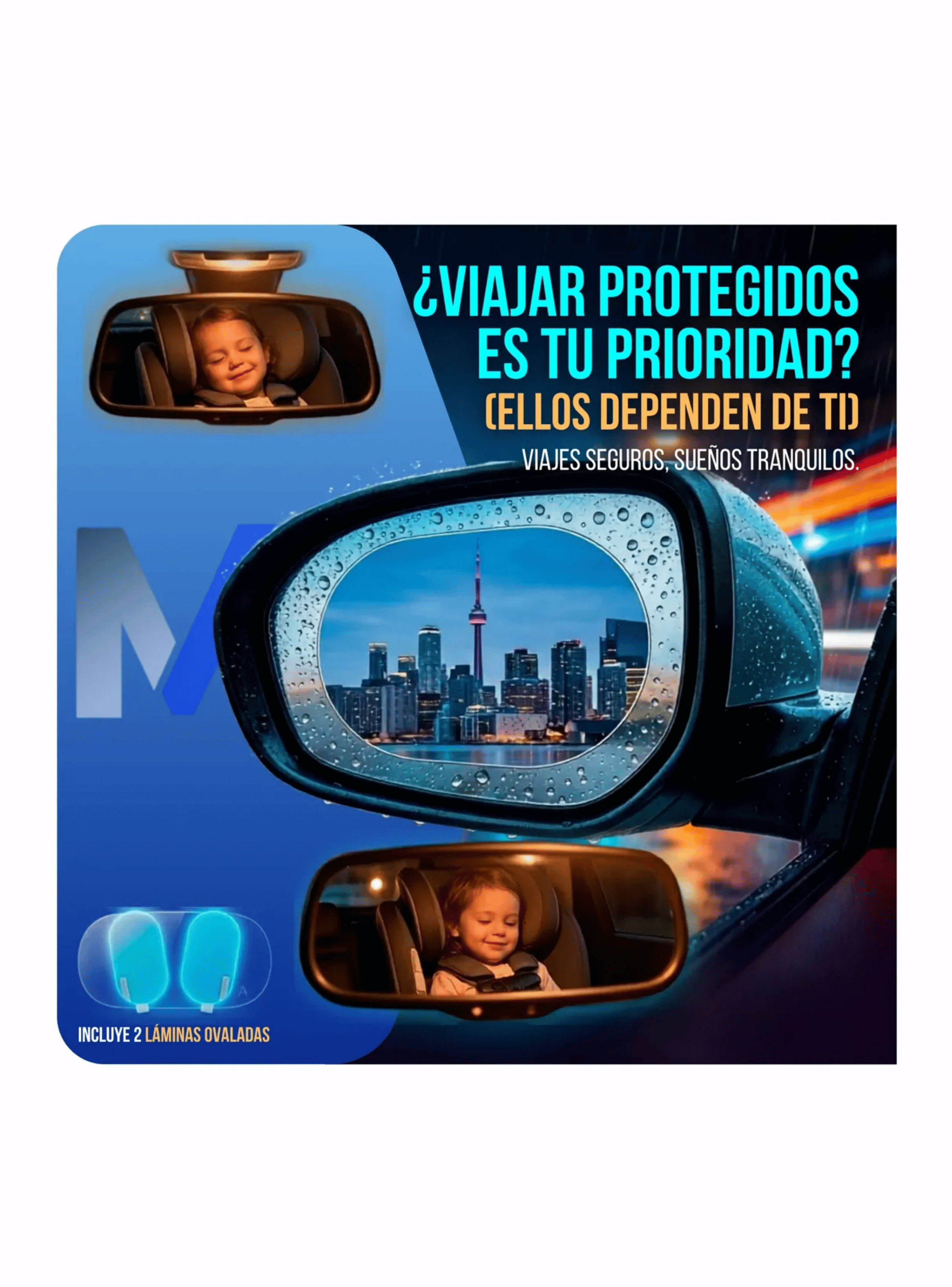 Lamina AntiLluvia Espejo Retrovisor Auto Antivaho Pack 2unidades-3