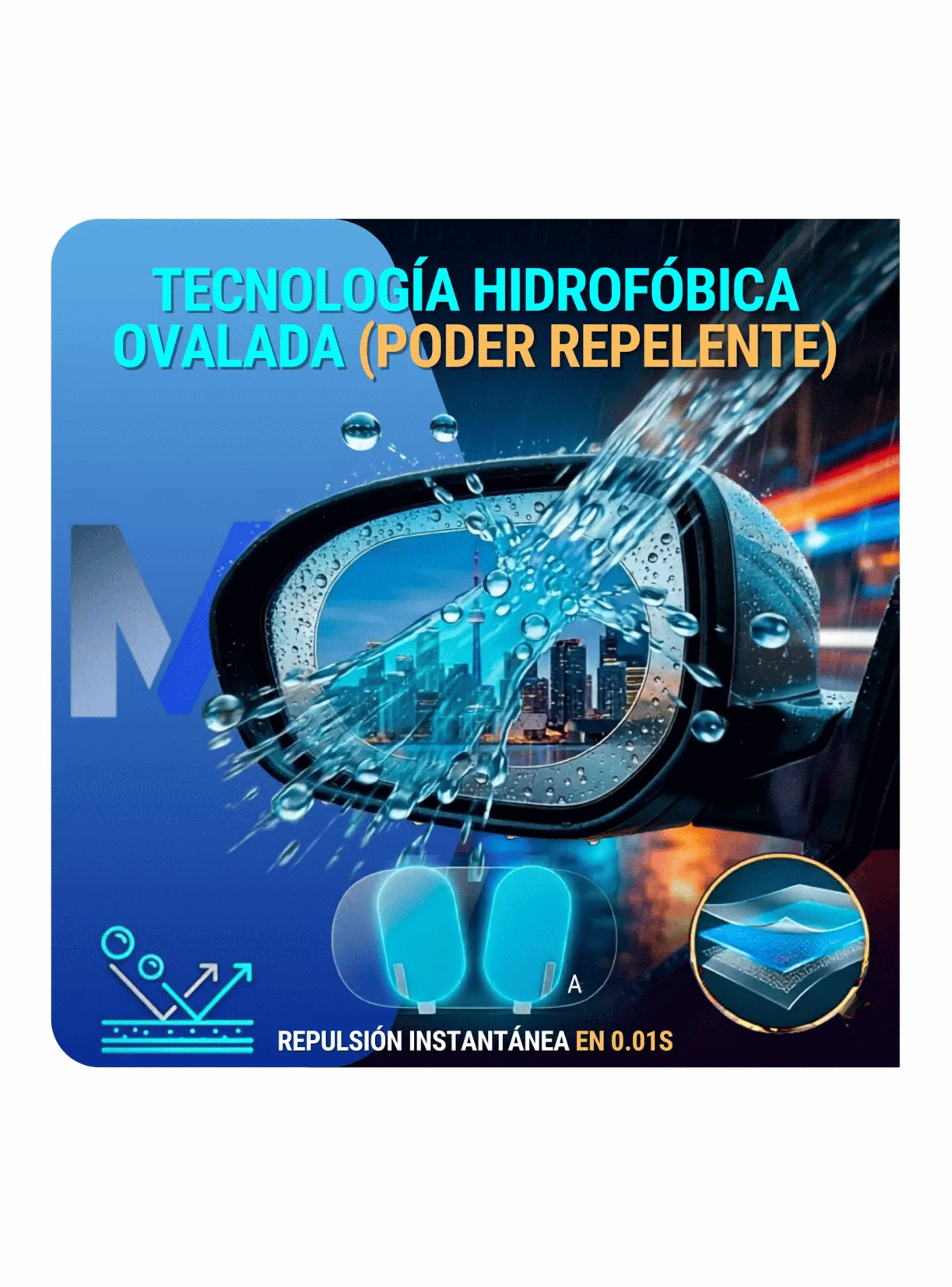 Lamina AntiLluvia Espejo Retrovisor Auto Antivaho Pack 2unidades-4