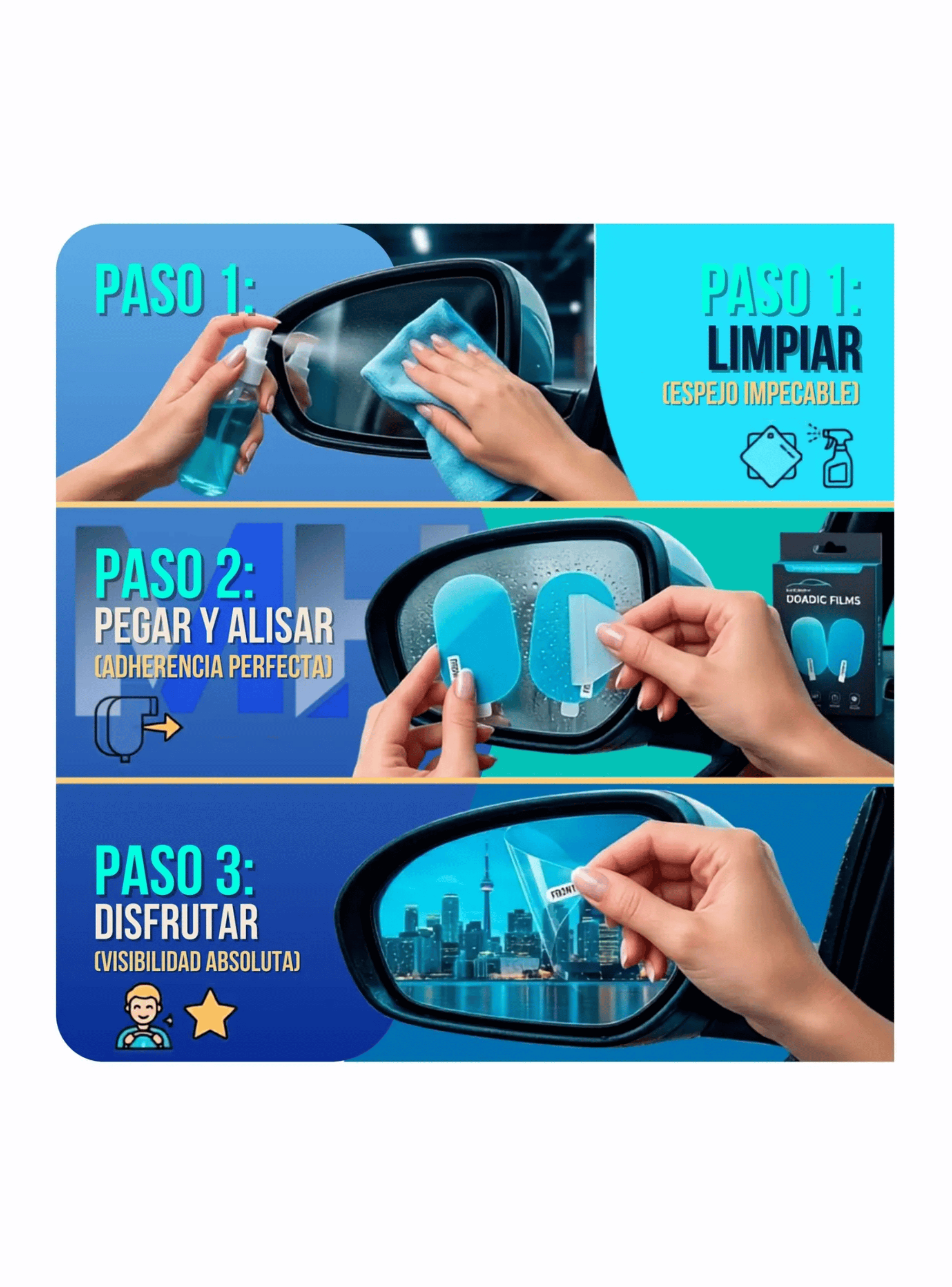 Lamina AntiLluvia Espejo Retrovisor Auto Antivaho Pack 2unidades-6