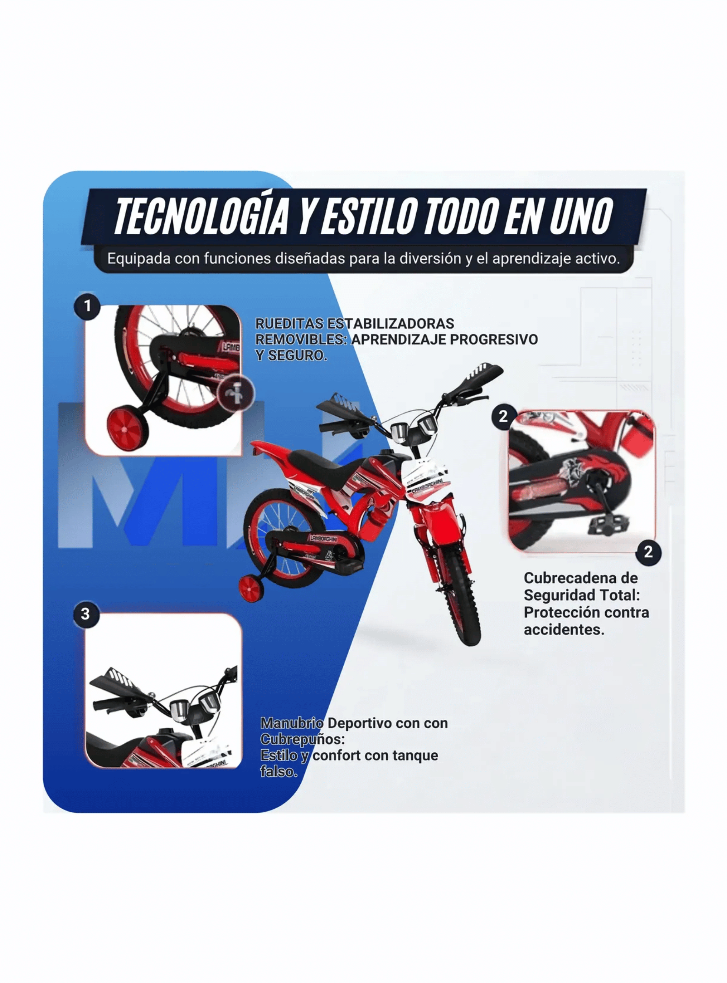 Bicicleta Infantil Aro 16 Bici Moto Cross Con Rueditas-2