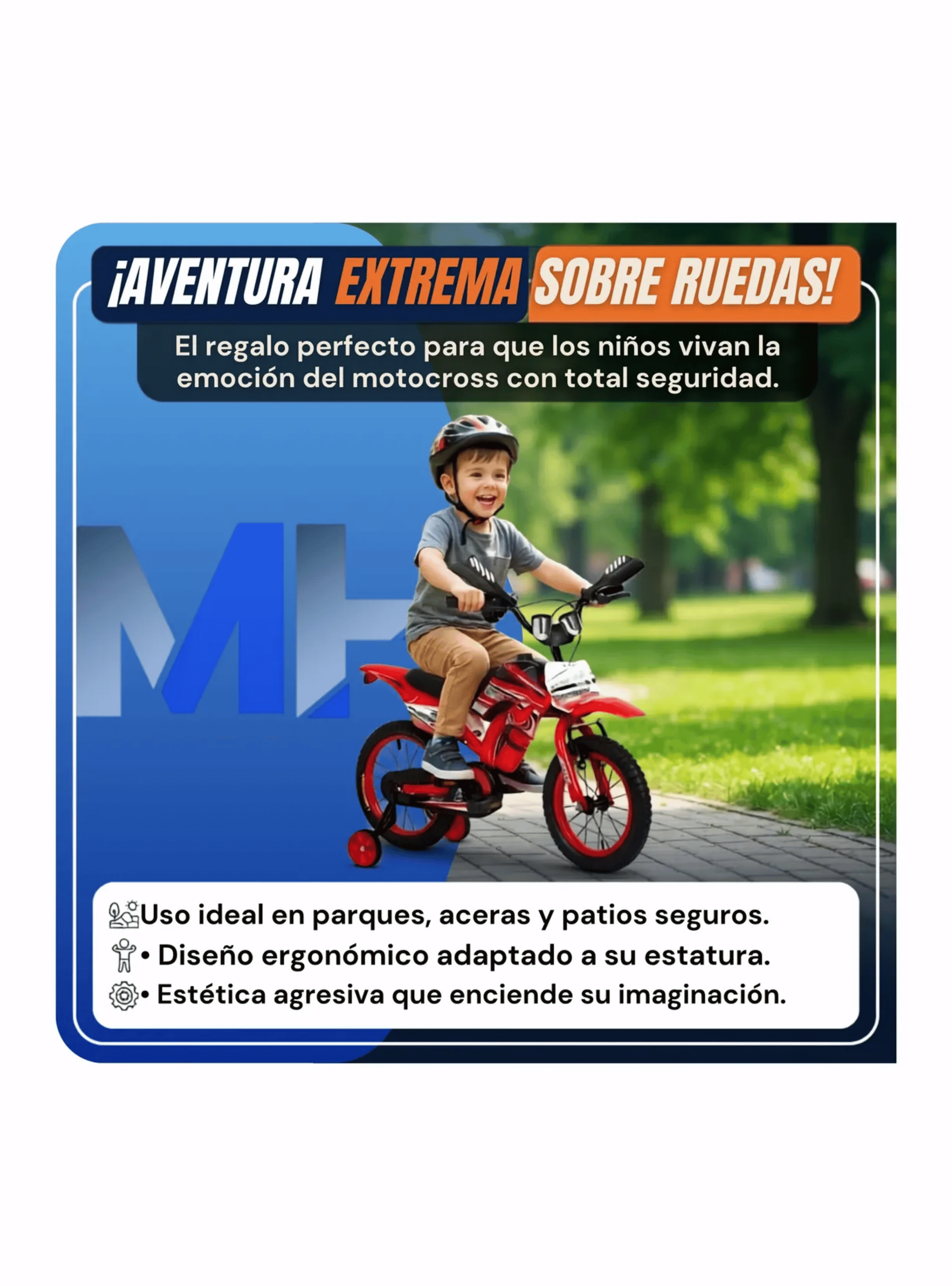 Bicicleta Infantil Aro 16 Bici Moto Cross Con Rueditas-7