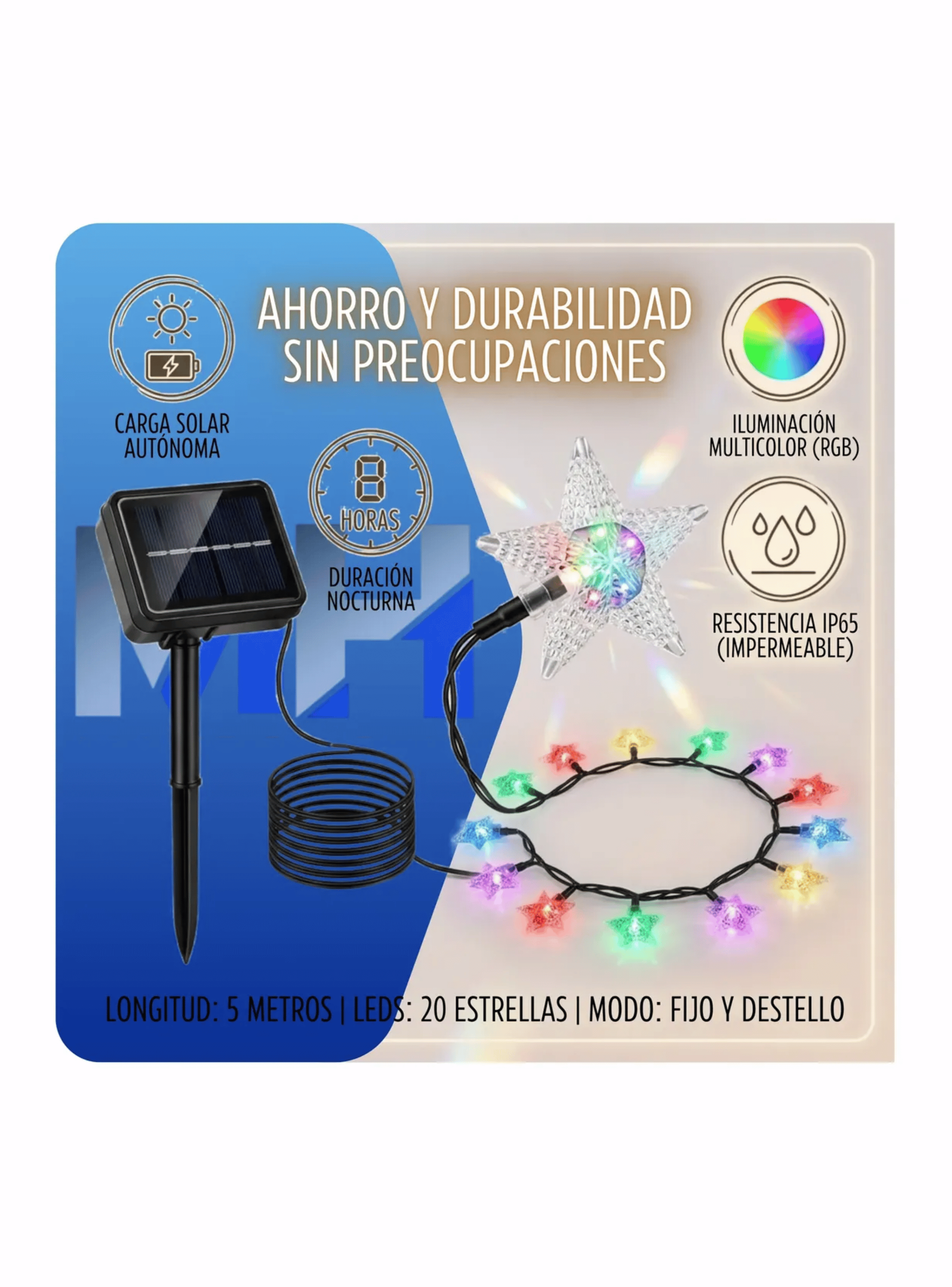 Luces De Navidad Solares Led Dise o Estrellas 5 Mts Pack X10-2