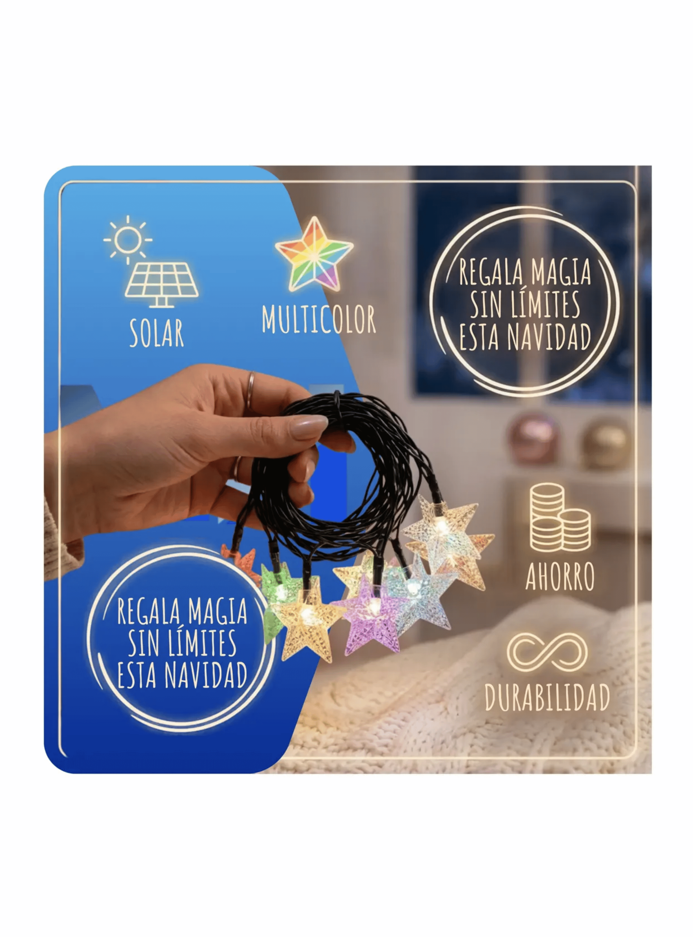 Luces De Navidad Solares Led Dise o Estrellas 5 Mts Pack X10-4