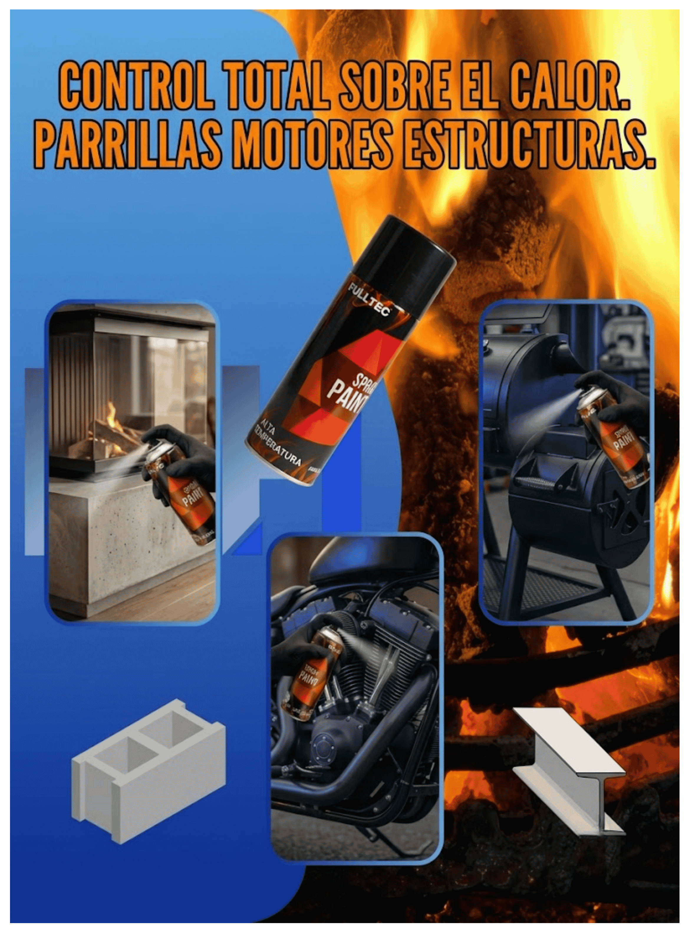Pintura En Spray Alta Temperatura Negro Fulltec 400ml-5