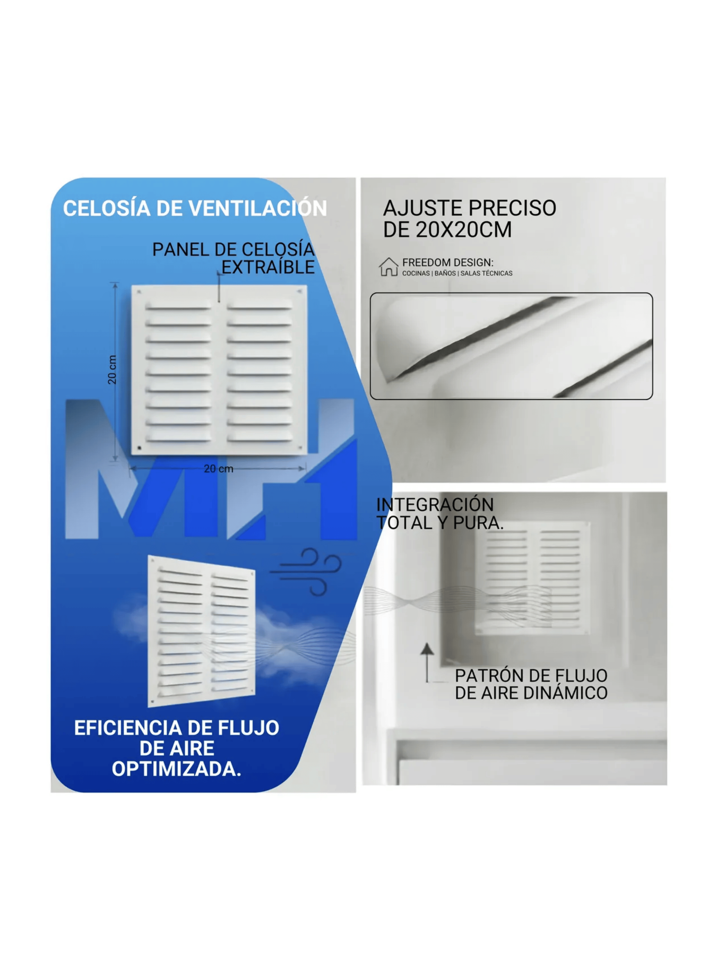 Celosia De Ventilacion Aluminio 20x20 Cm Blanca Rejilla-4