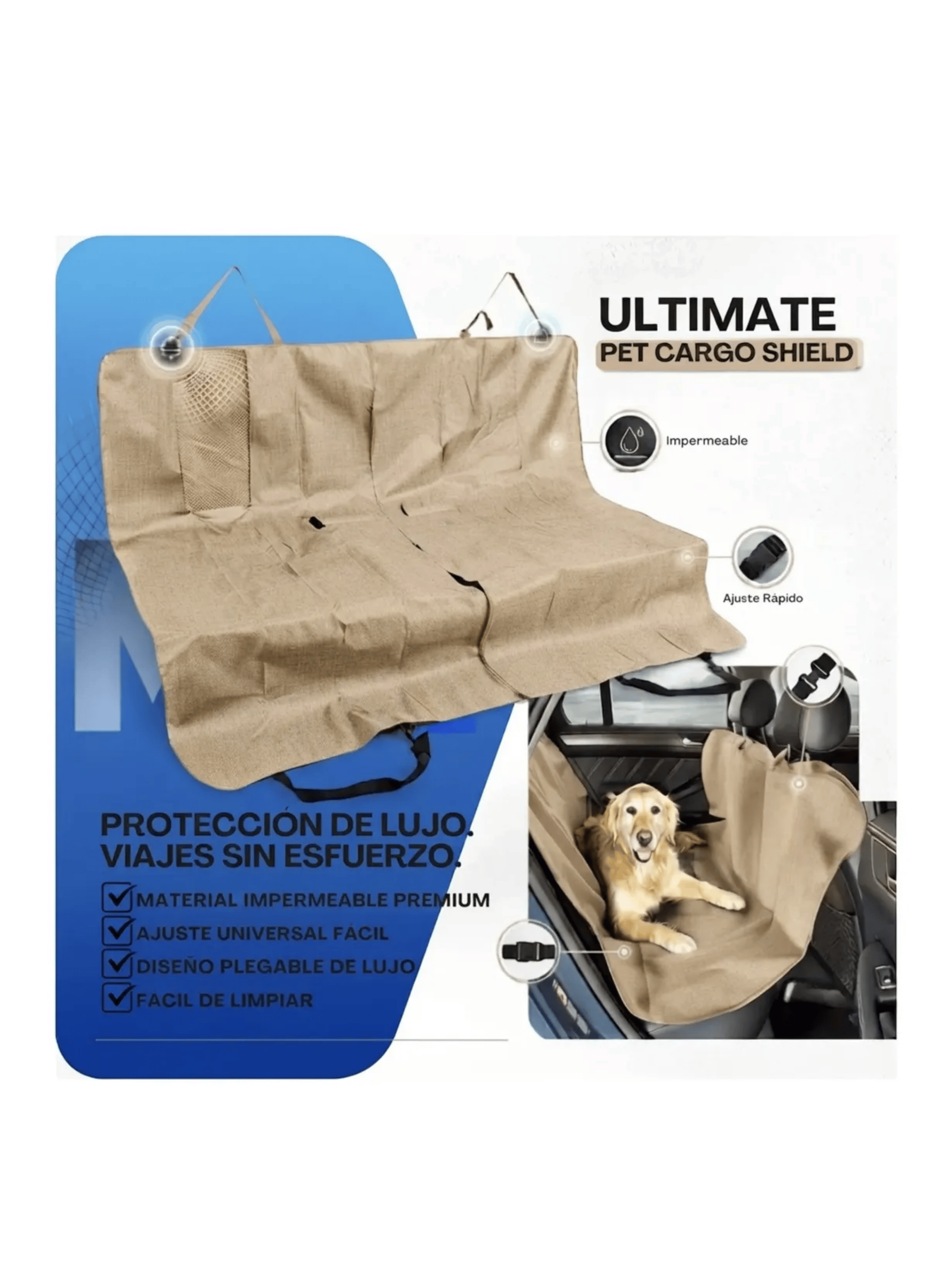 Funda Impermeable Protectora Para Asientos De Mascotas Beige-3
