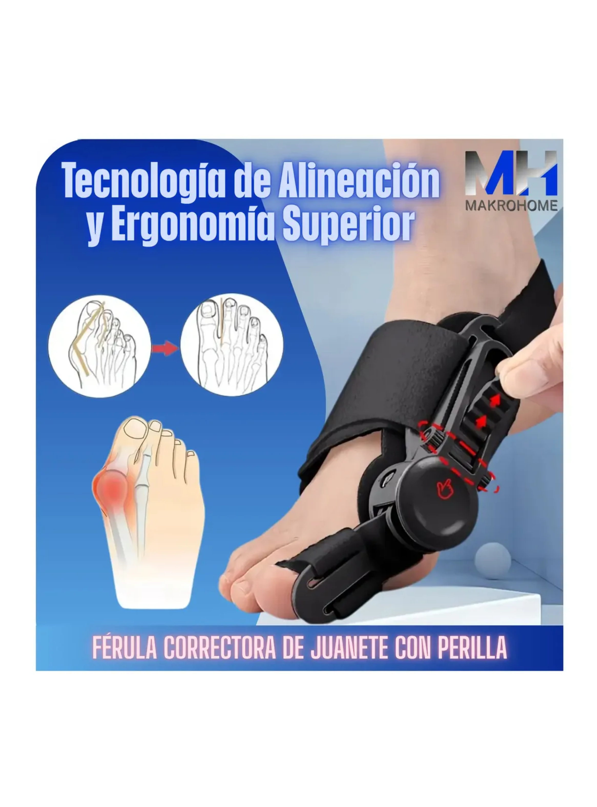 Ferula Corrector Juanete Con Perilla Hallux Valgus Ajuste-3
