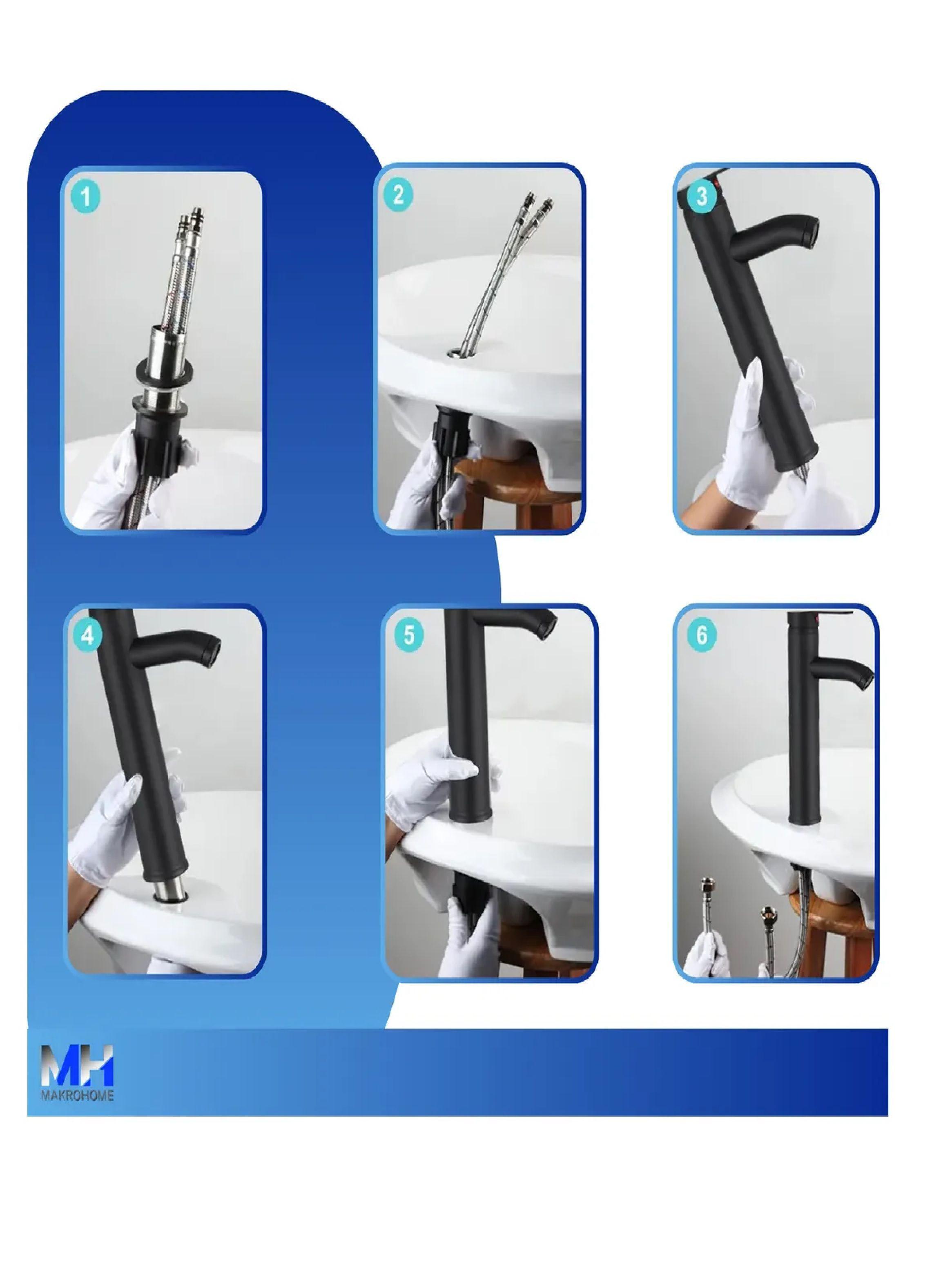 Llave Monomando Lavatorio Alto Notte Negro Griferia Premium-2