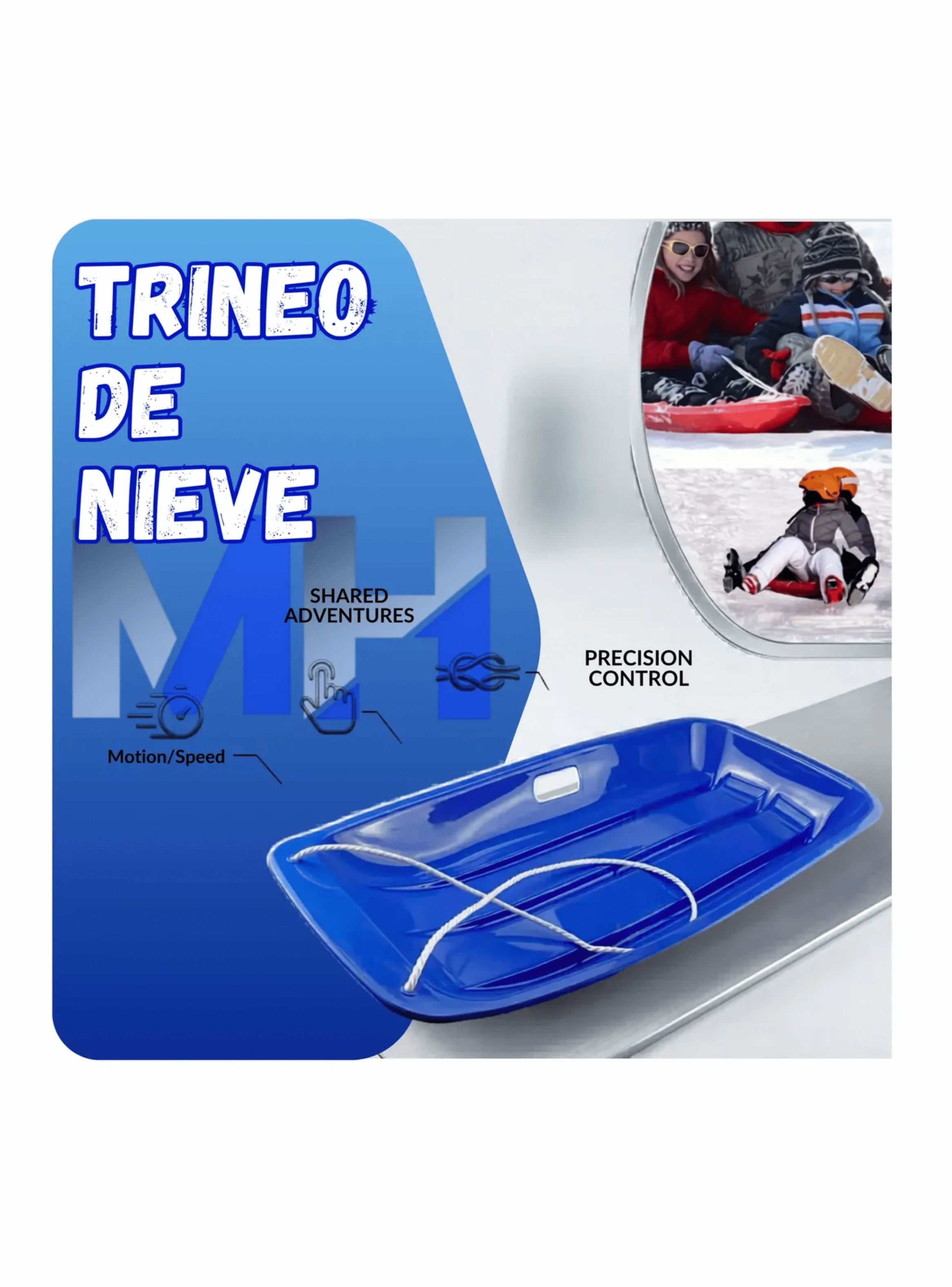 Trineo De Nieve Pl stico Con Cuerda 88cm Color Azul-1