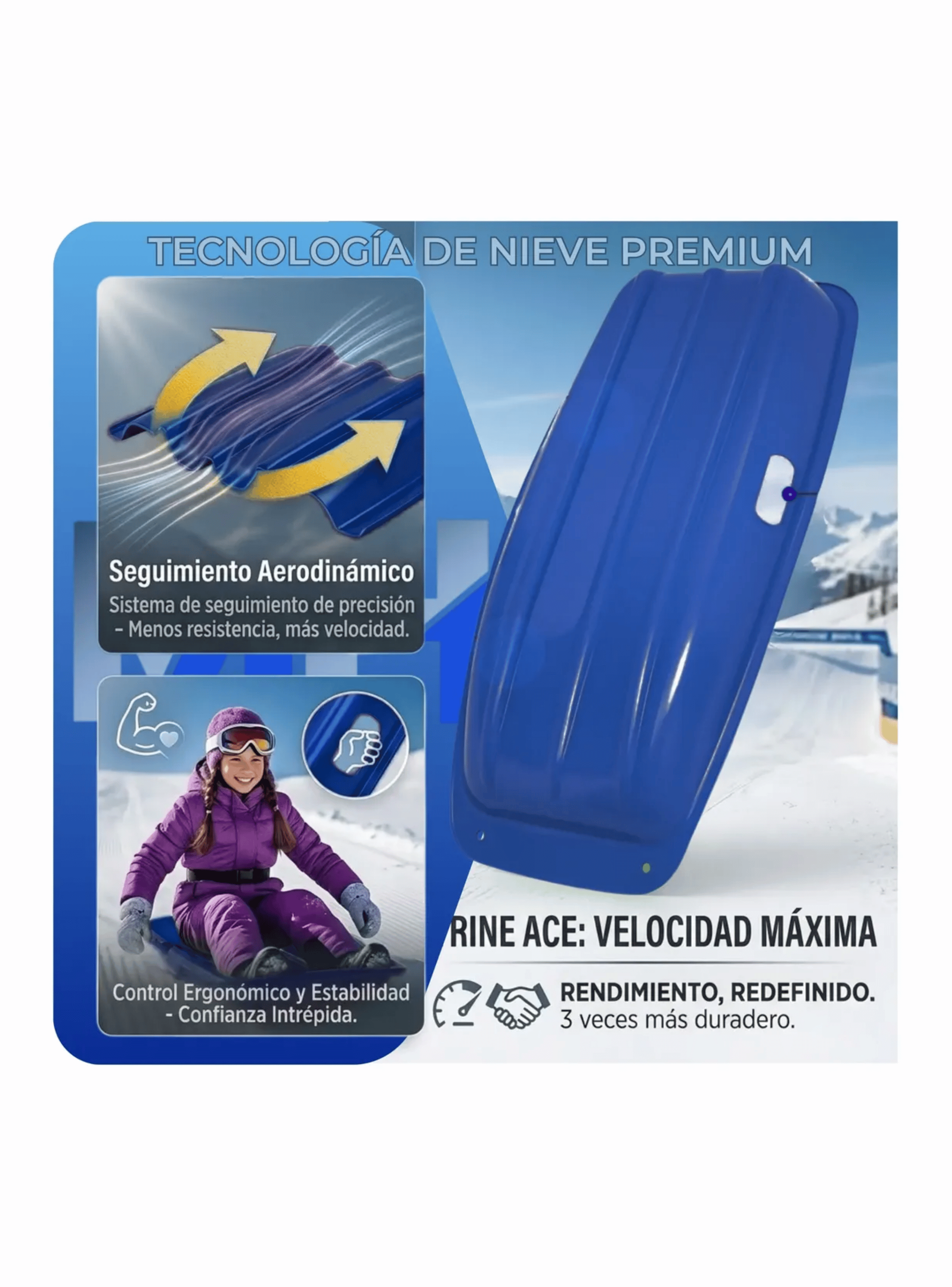 Trineo De Nieve Pl stico Con Cuerda 88cm Color Azul-2