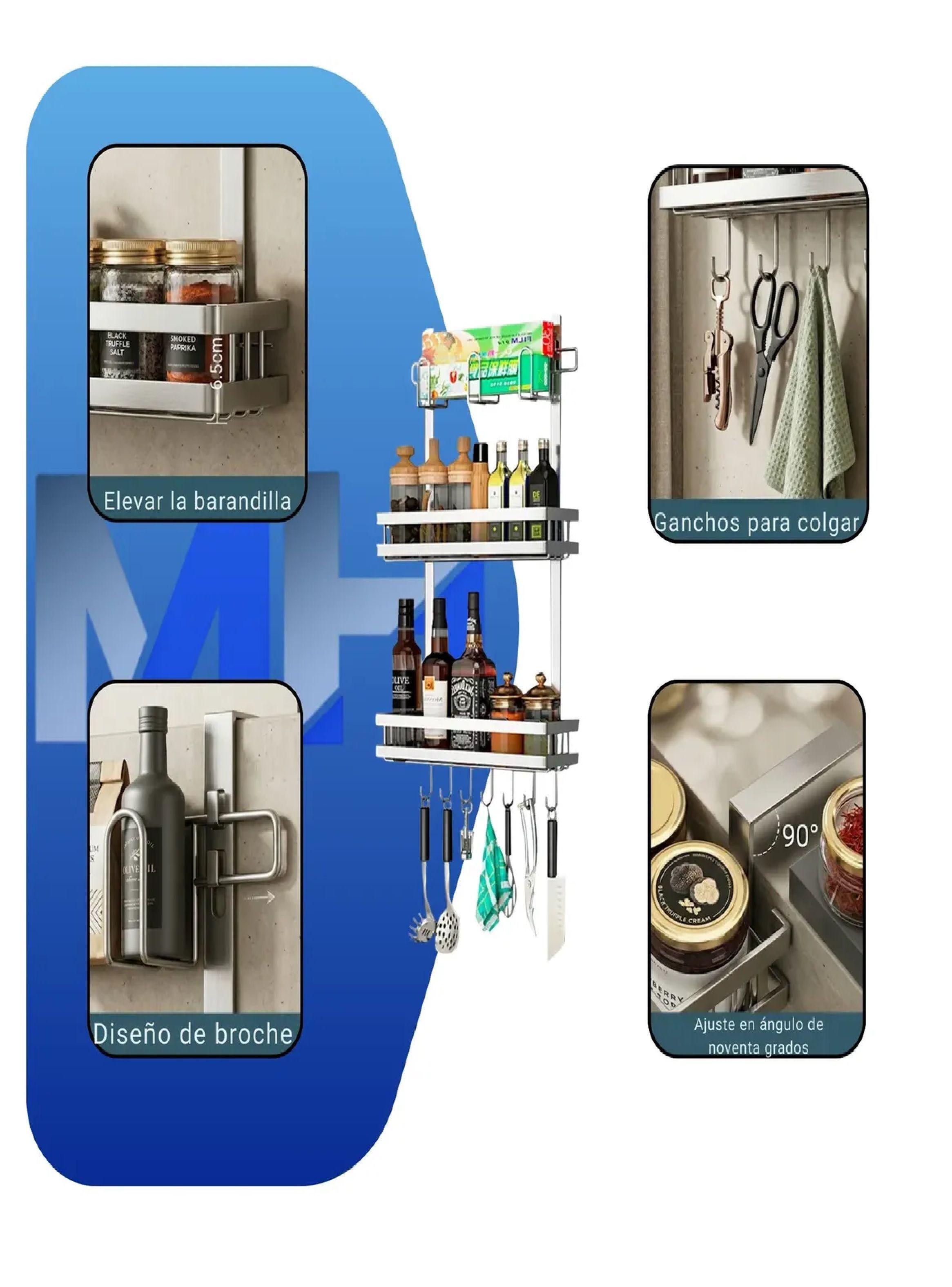 Organizador Lateral Refrigerador Estante Multiuso Plateado-3