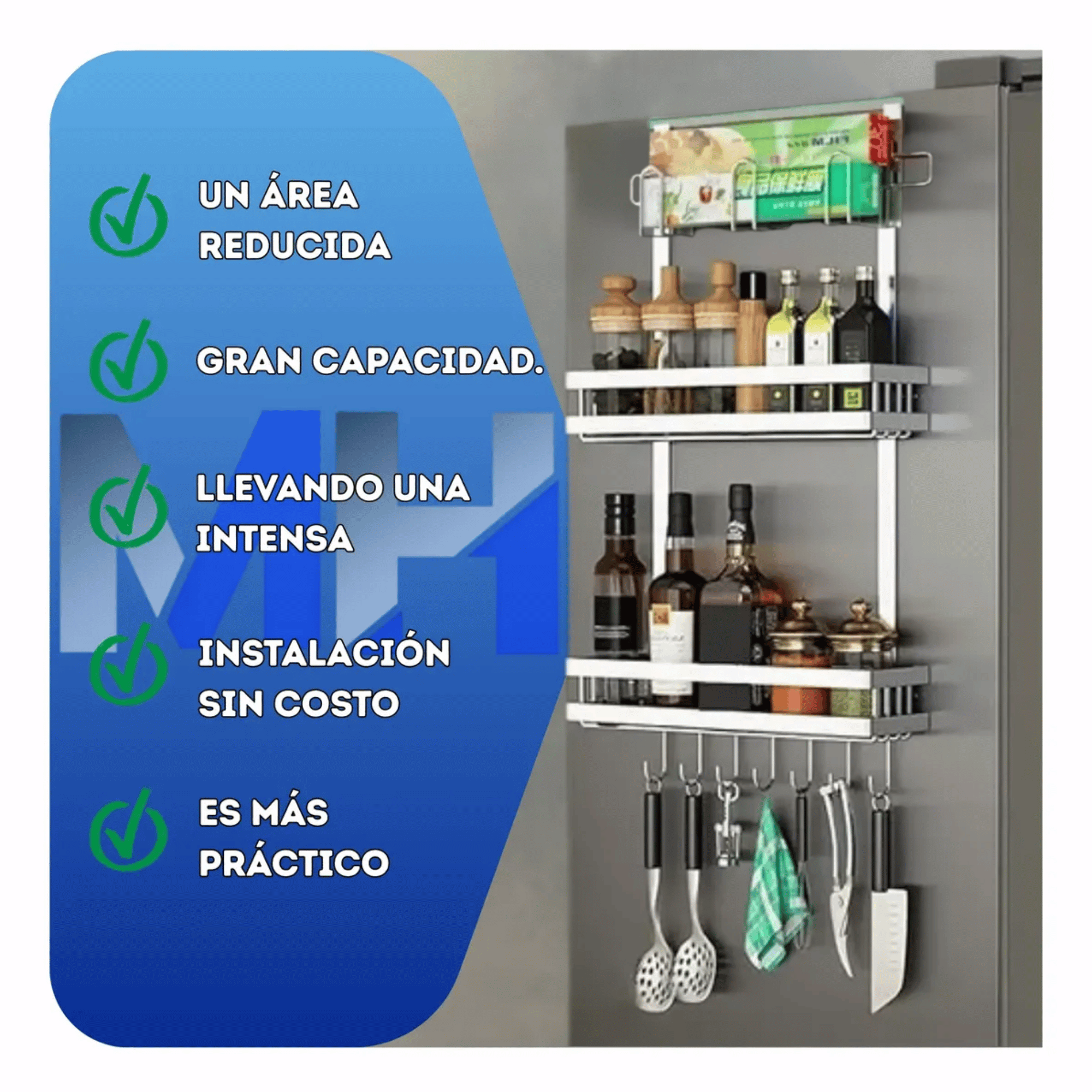 Organizador Lateral Refrigerador Estante Multiuso Plateado-4