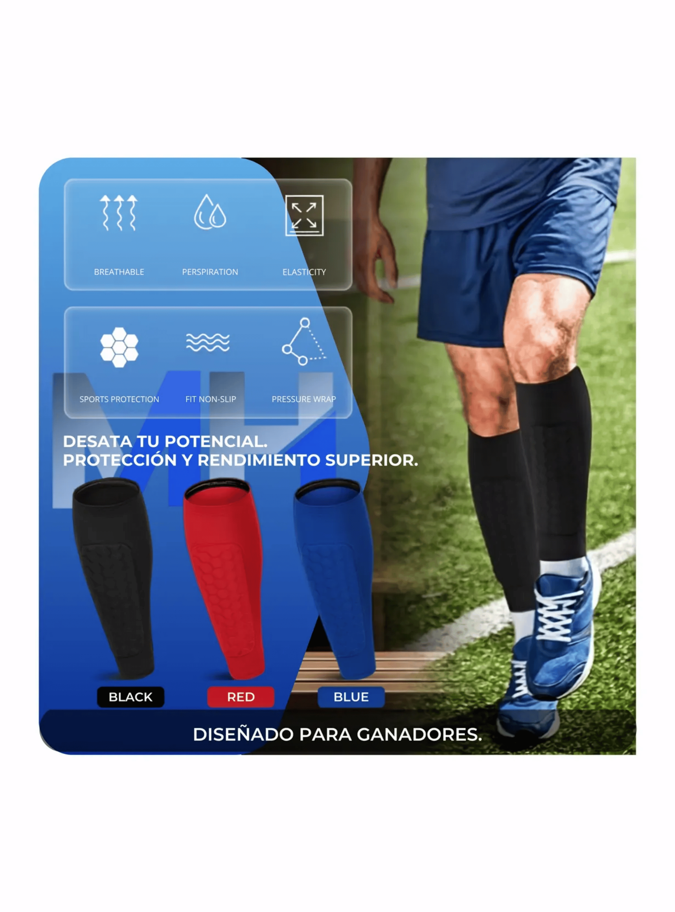 Pantorrilla Manga Compresion Espinillera Panal Futbol Deportivo Azul Talla L-7
