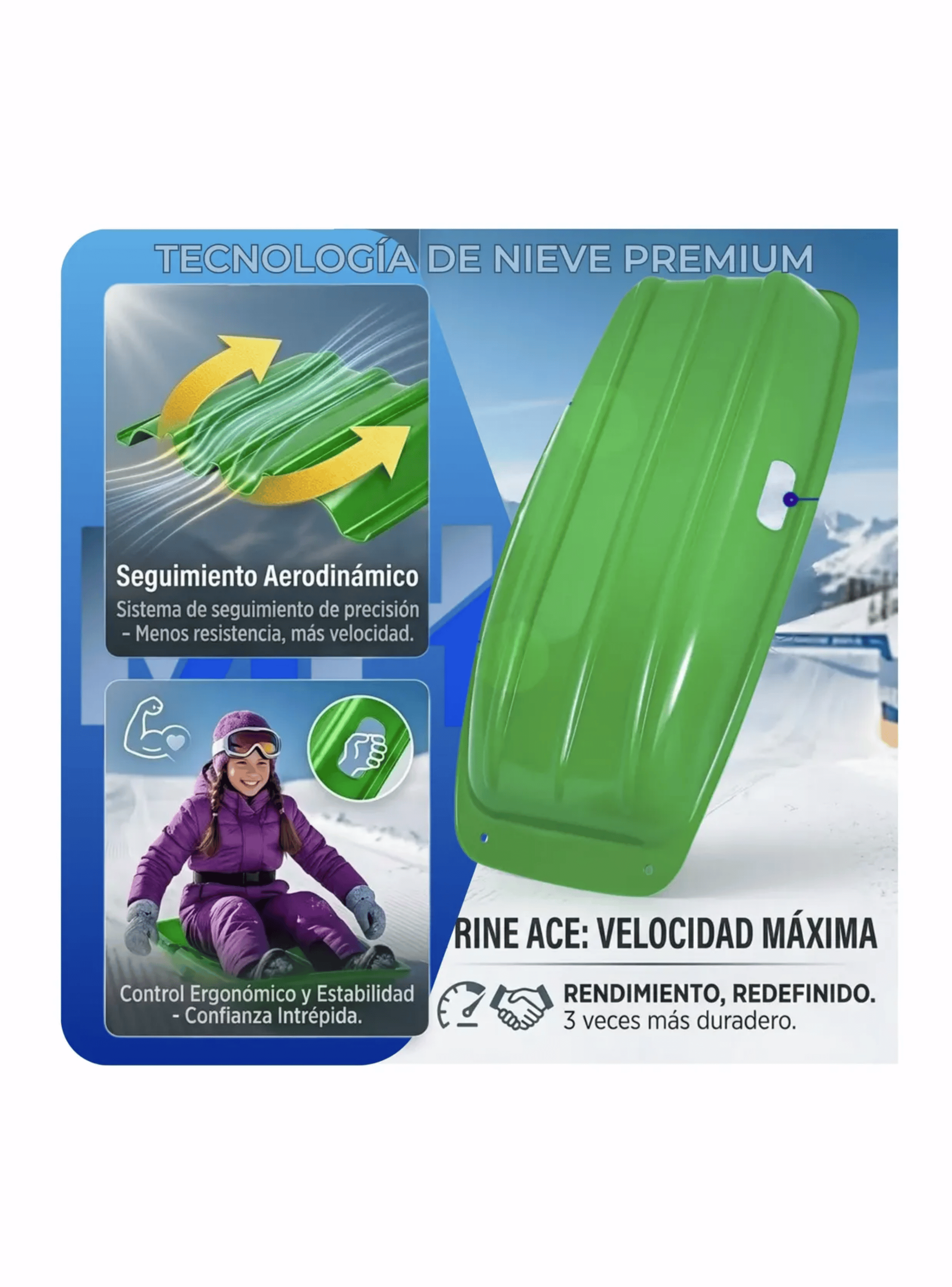 Trineo De Nieve Pl stico Con Cuerda 88cm Color Verde-1