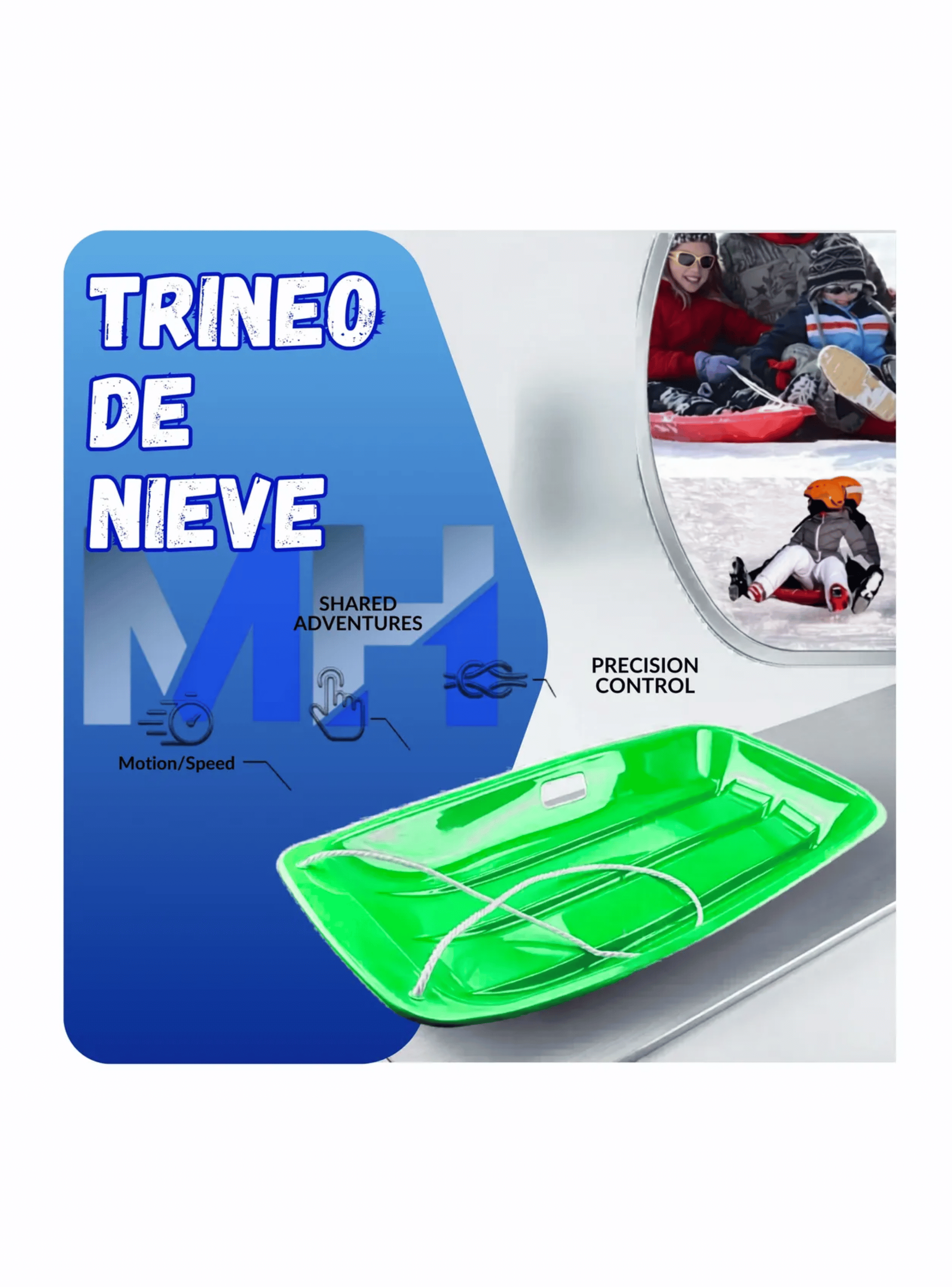 Trineo De Nieve Pl stico Con Cuerda 88cm Color Verde-2