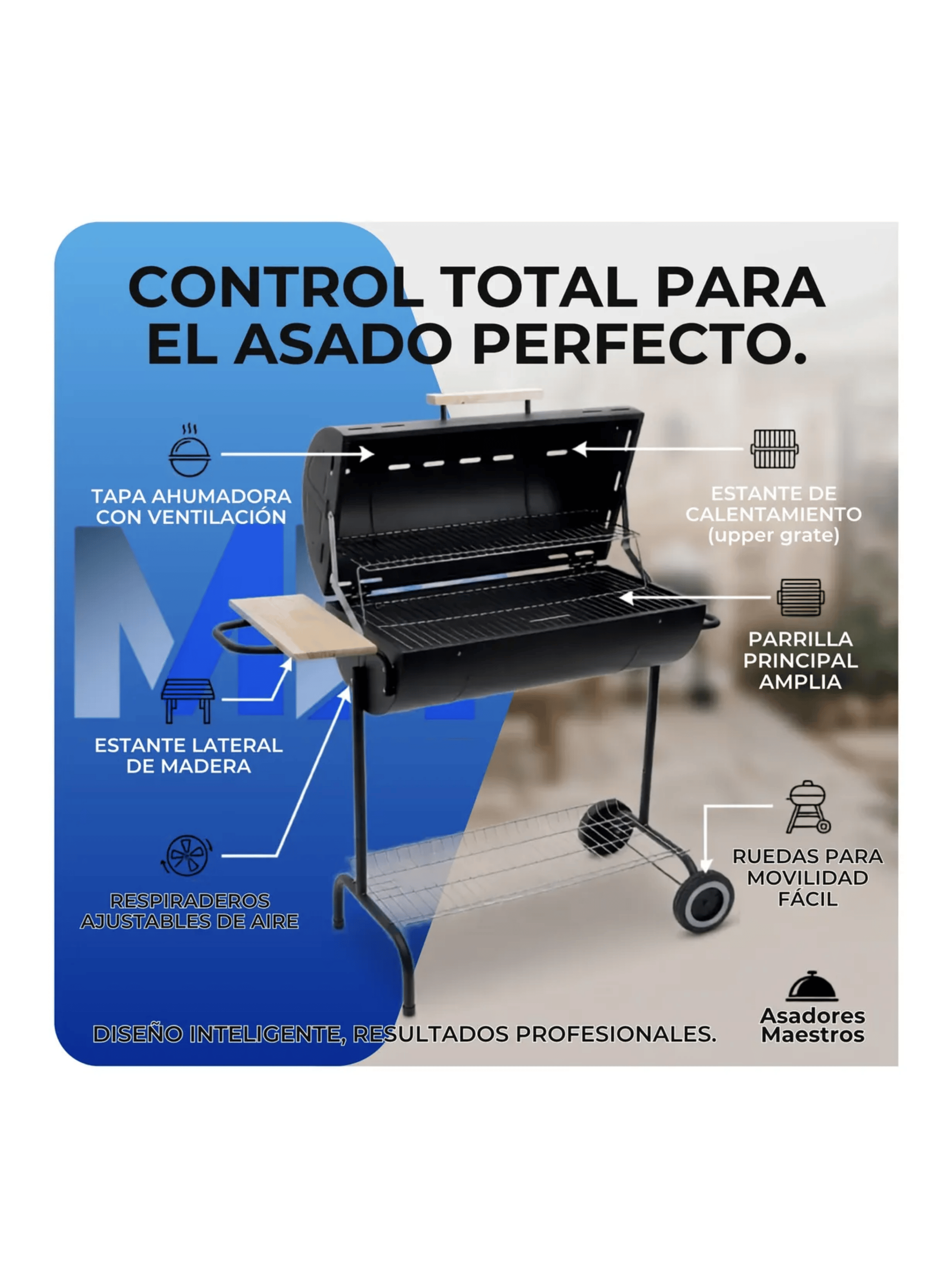 Parrilla A Carbon Medio Tambor Con Tapa One Up 104cm Negro-3