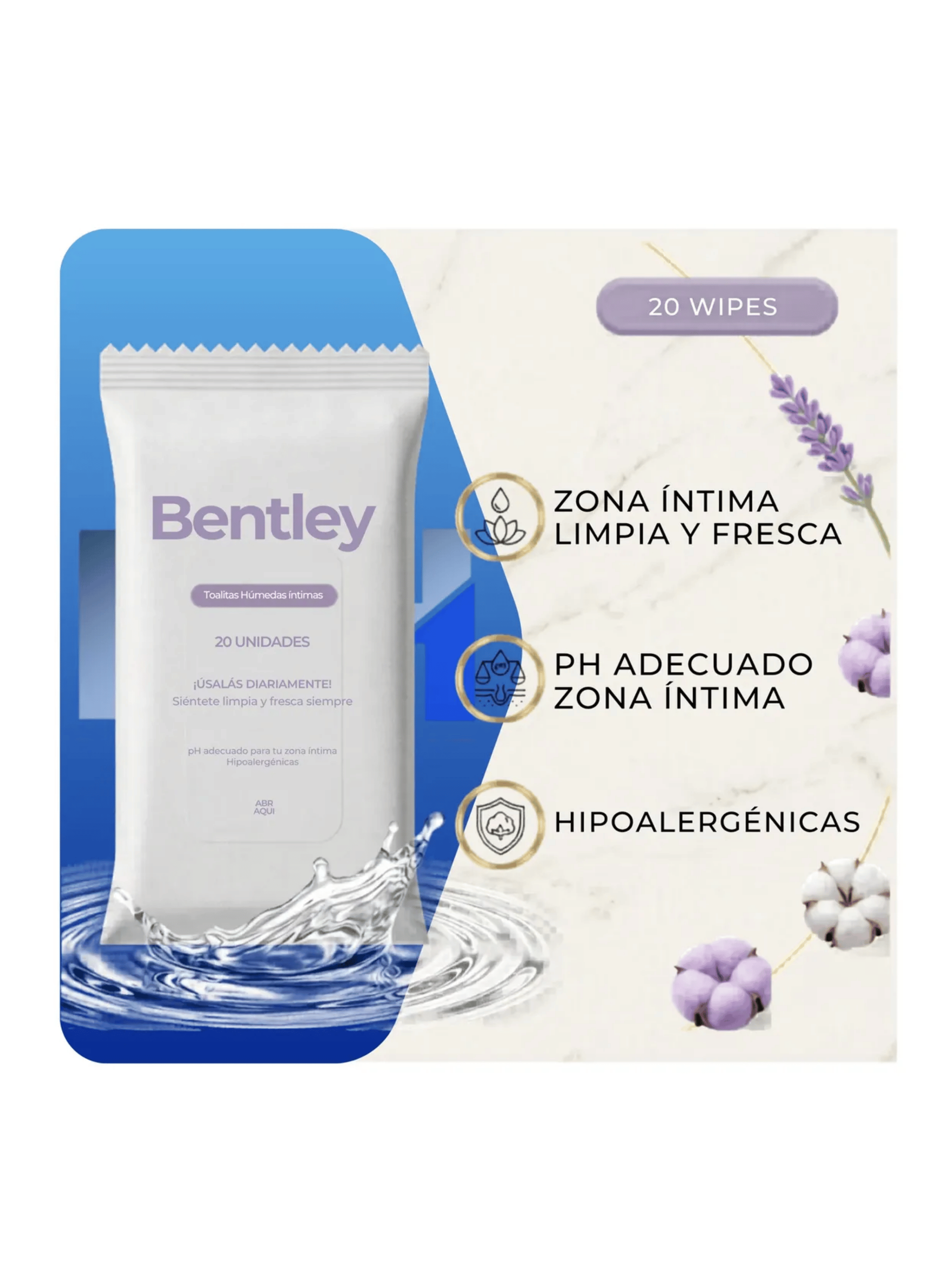 Pack 3 Toallitas Humedas Intimas Bentley Wipes 60un Total-3
