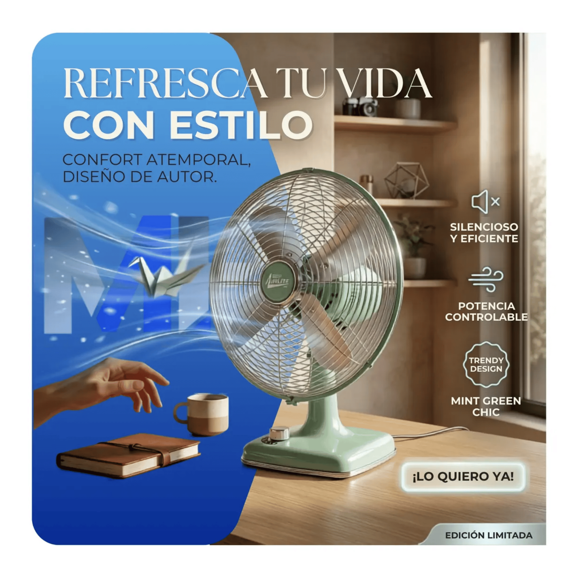 Ventilador Sobremesa Retro Airolite V12sr Verde 70 Anos 35w-6