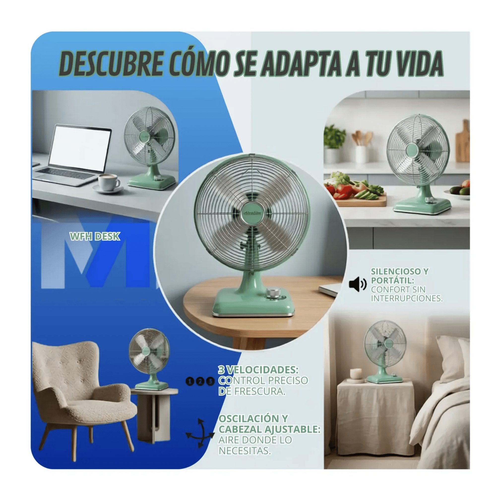 Ventilador Sobremesa Retro Airolite V12sr Verde 70 Anos 35w-7