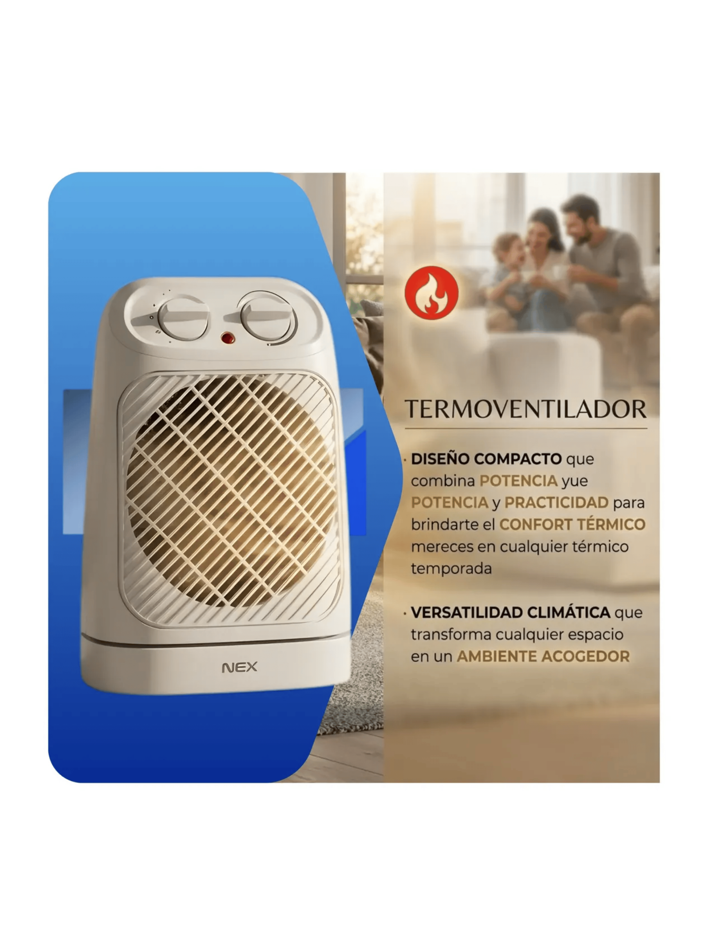 Termoventilador Nex 2000w Oscilante Calefactor Electrico-3