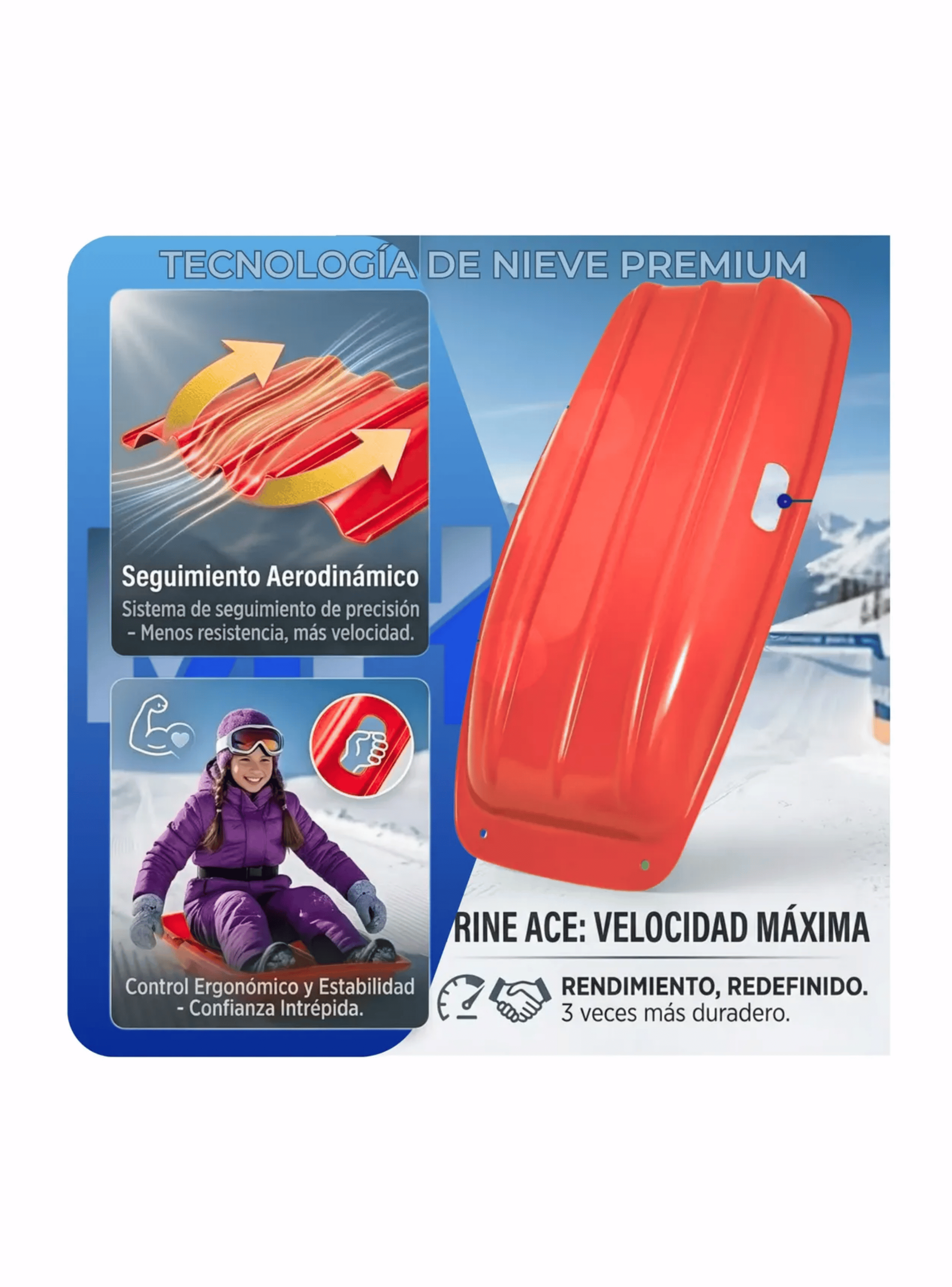 Trineo De Nieve Pl stico Con Cuerda 88cm Color Rojo-1