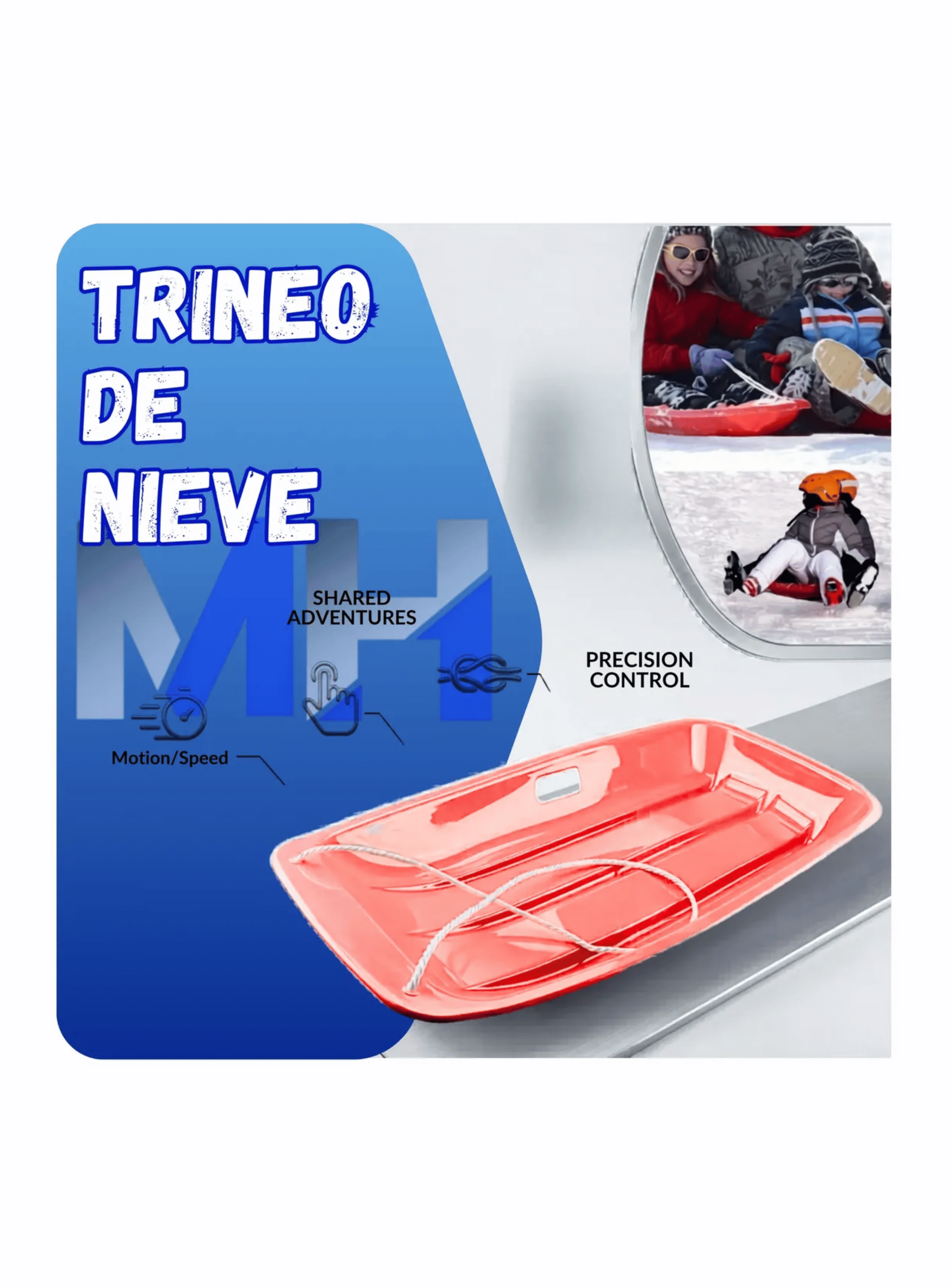 Trineo De Nieve Pl stico Con Cuerda 88cm Color Rojo-2