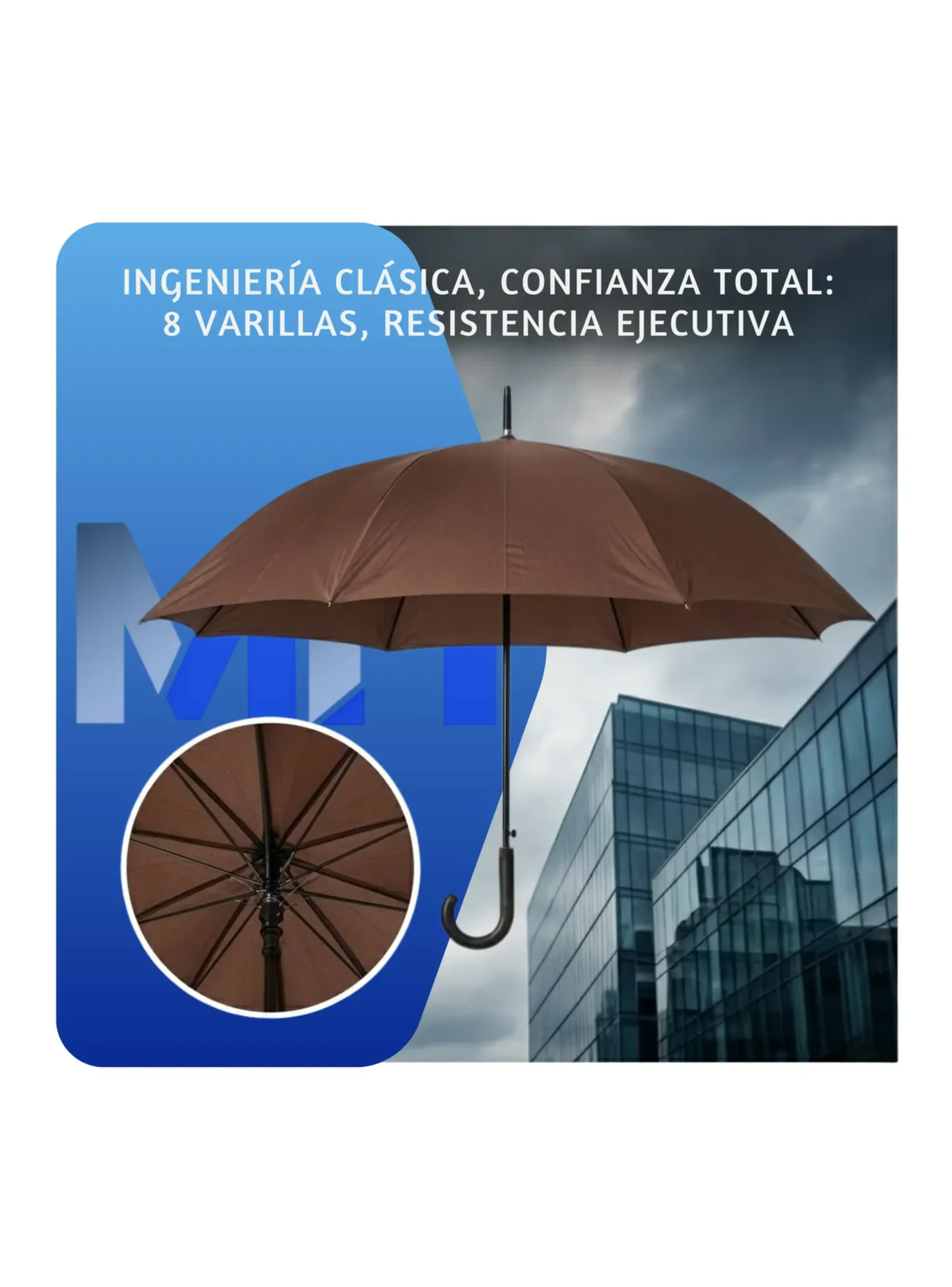 Paraguas Ejecutivo Automatico 100cm Proteccion Uv Reforzado Marron-3
