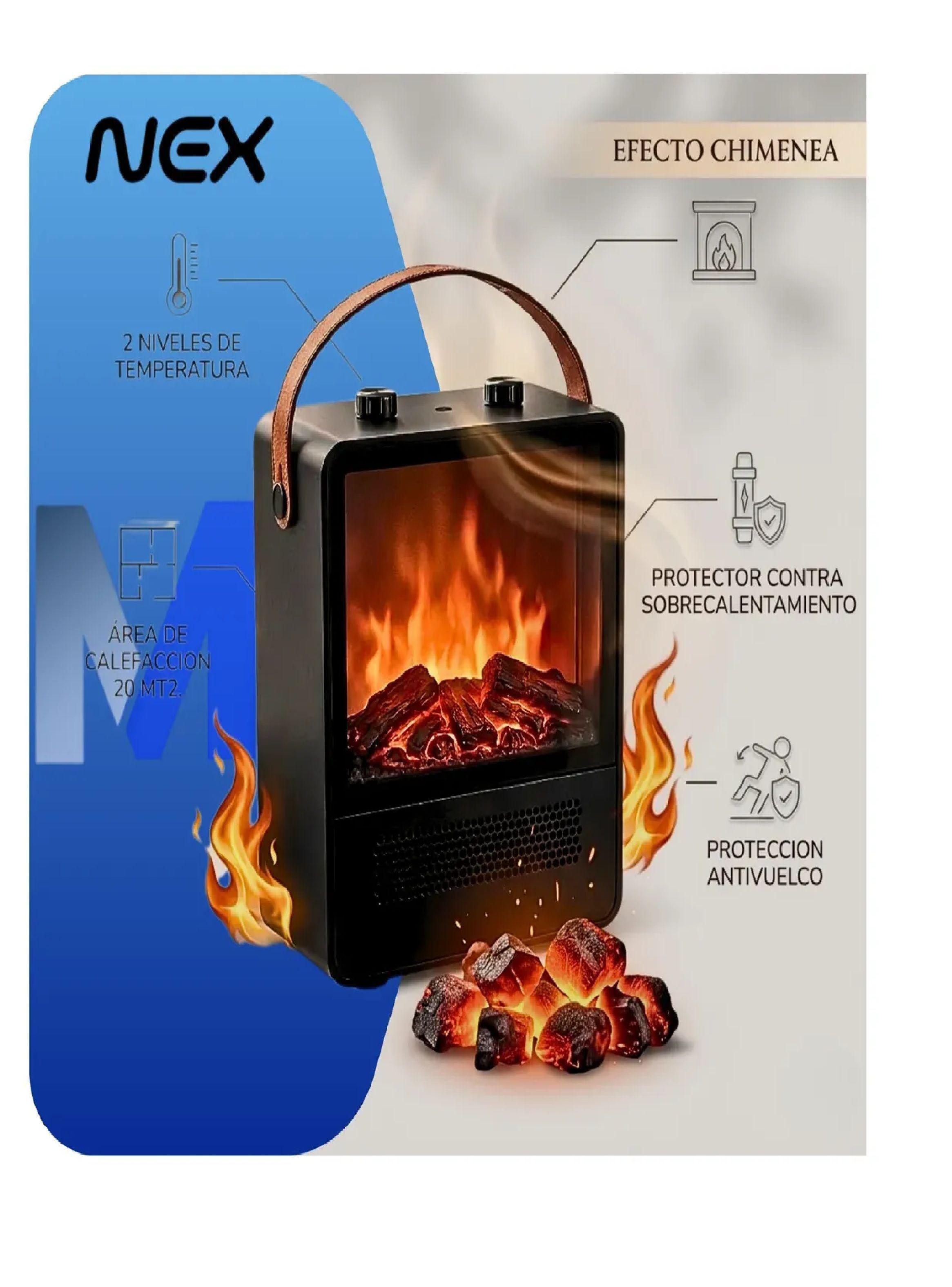 Calefactor Nex Efecto Chimenea 1800w Ceramico Portatil Negro-1