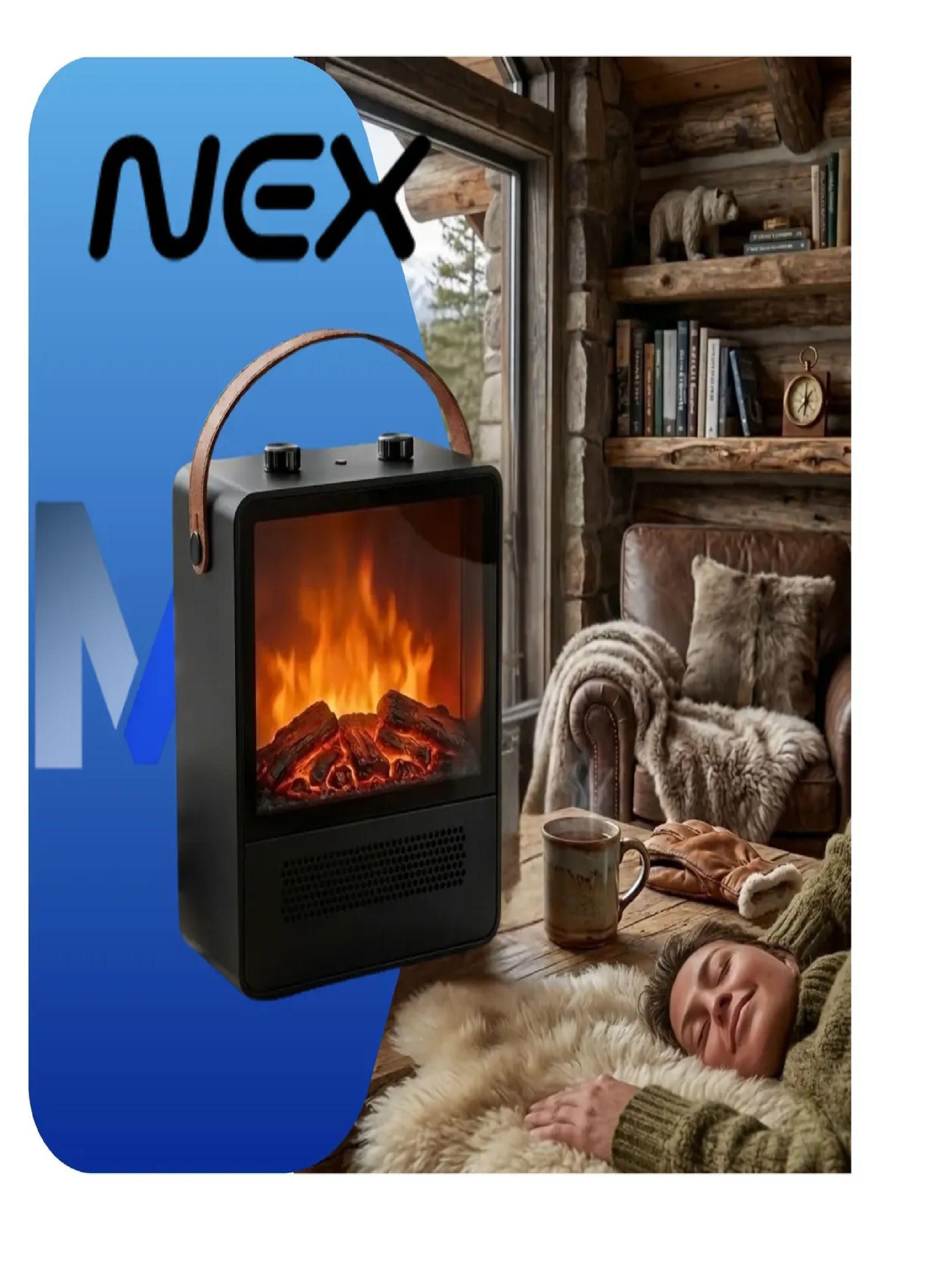 Calefactor Nex Efecto Chimenea 1800w Ceramico Portatil Negro-4