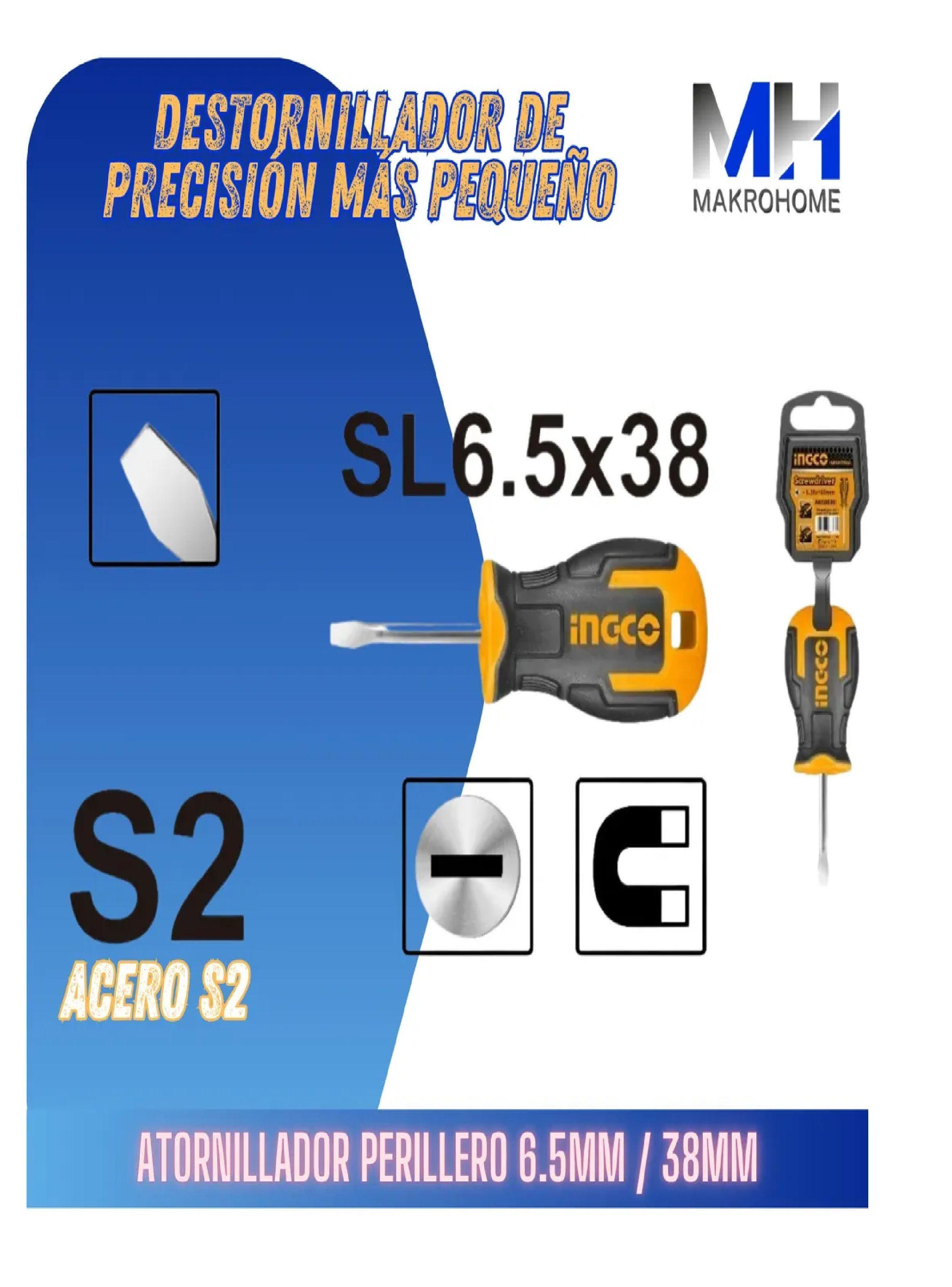 Destornillador Perillero Ingco 6.5mmx38mm Punta Plana Corta-3